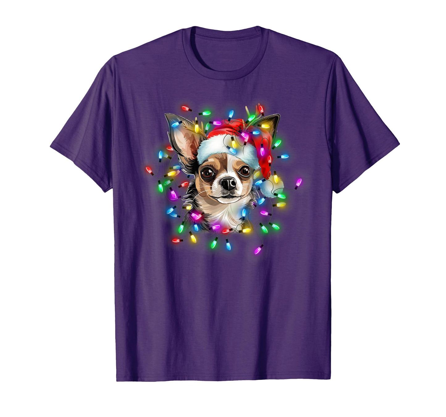 Cute Chihuahua Santa Hat Christmas Light Xmas T-Shirt