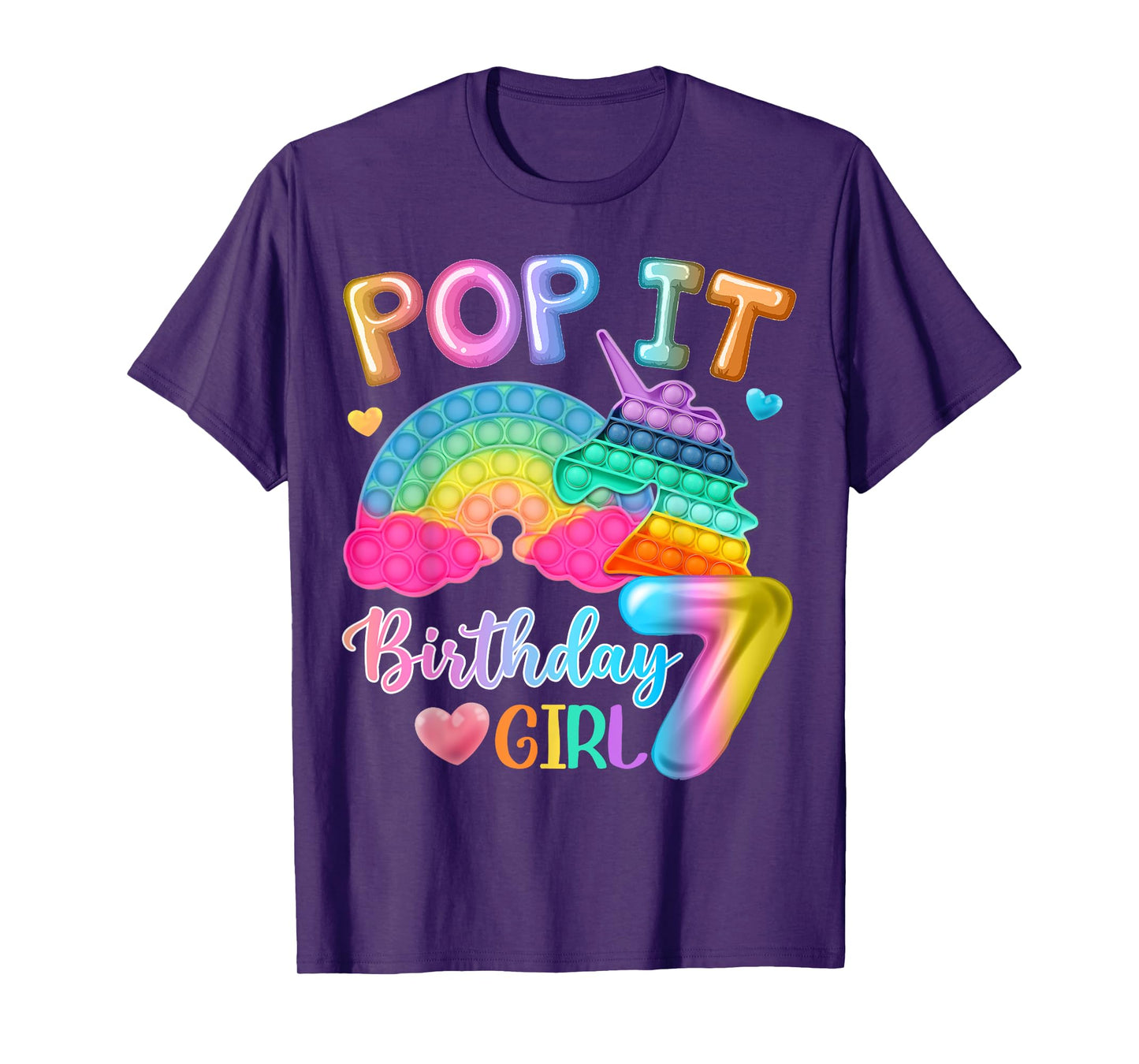 Kids Pop It Birthday Girl 7 for 7yr Old Girls Unicorn Party T-Shirt