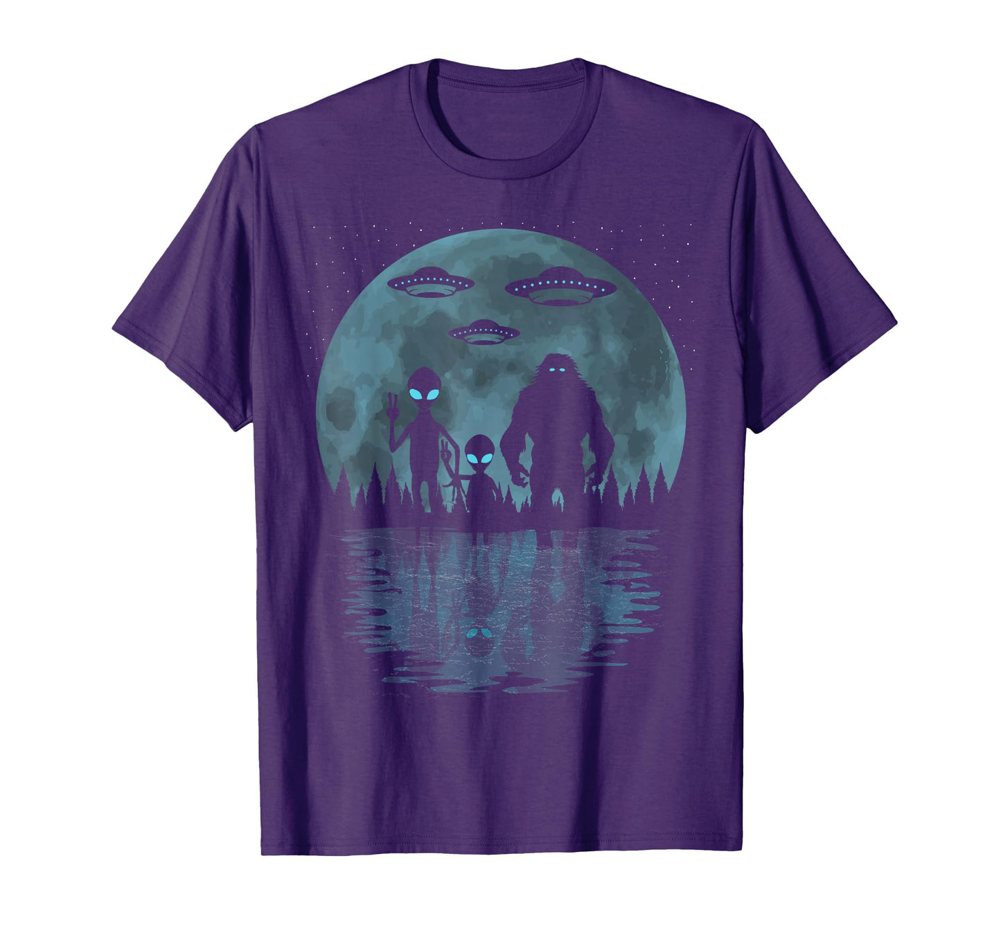 Alien And Bigfoot Moon, UFO's Funny Sasquatch And Aliens T-Shirt