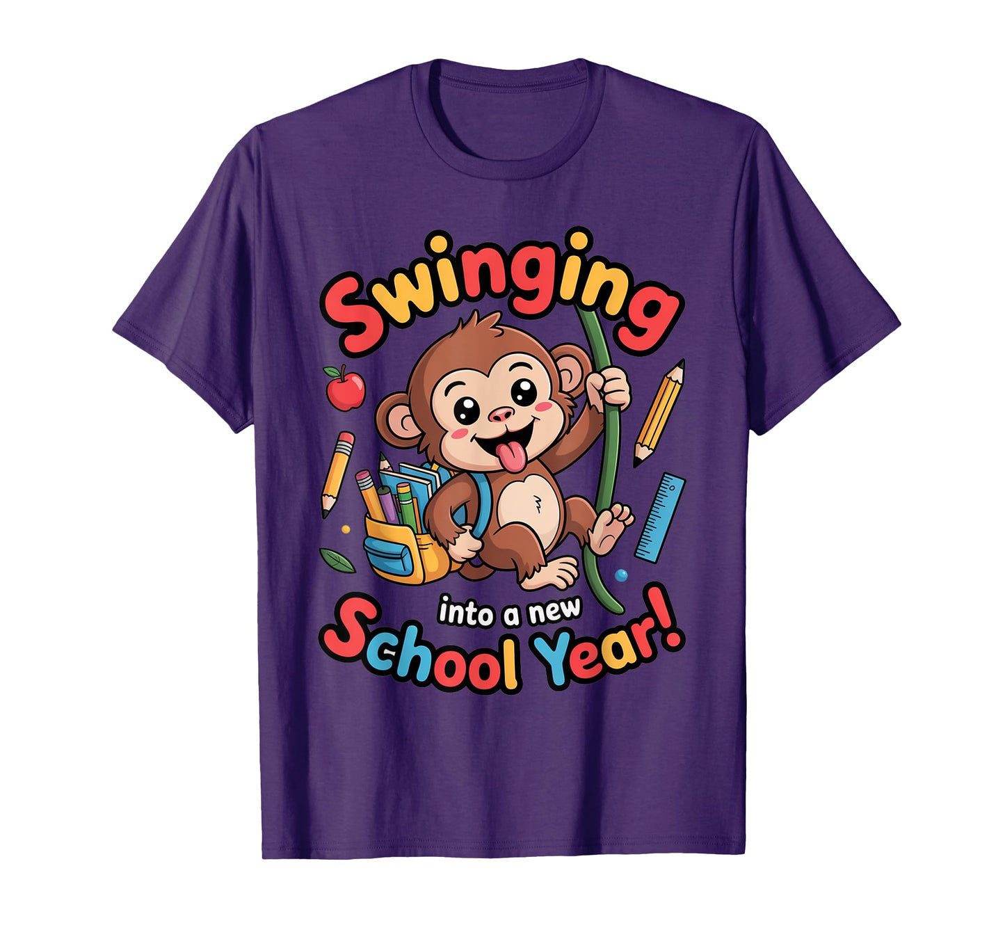 Swinging Monkey Back to School Playful Cartoon Design T-Shirt