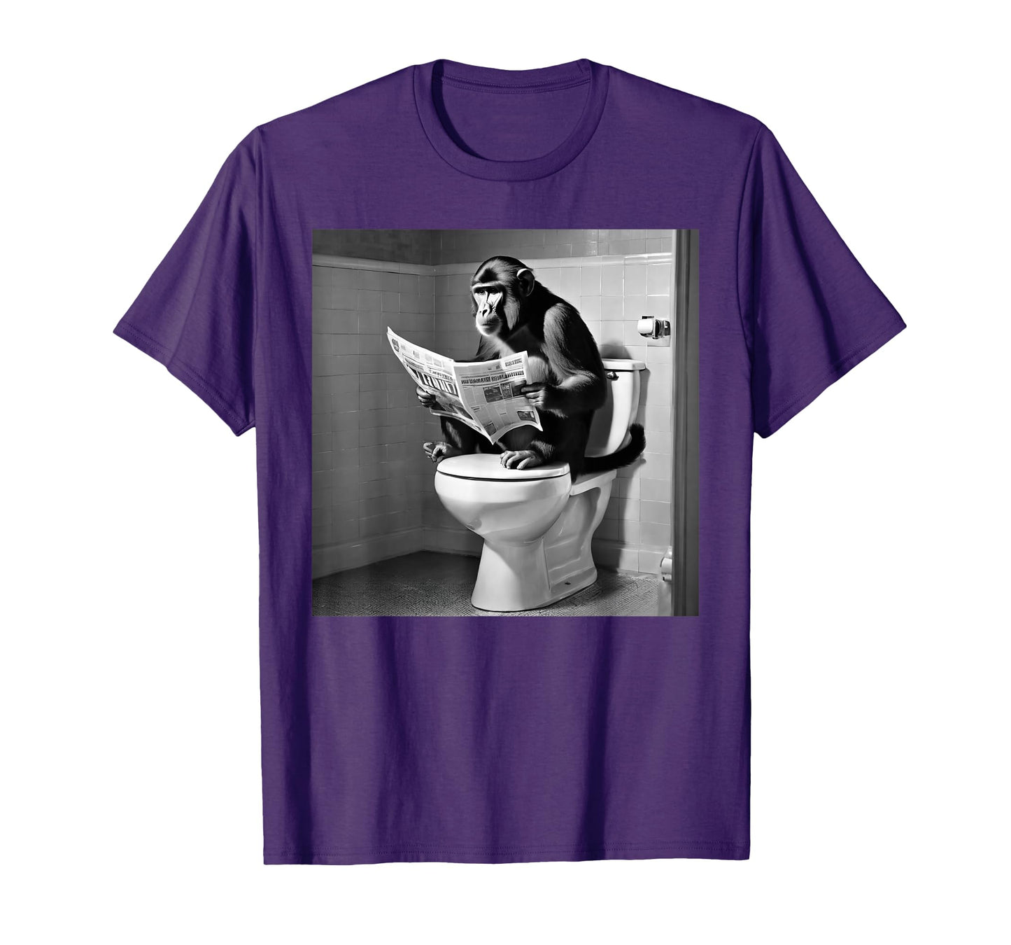 Monkey Sitting on the Toilet Reading Newspaper Funny Monkey T-Shirt