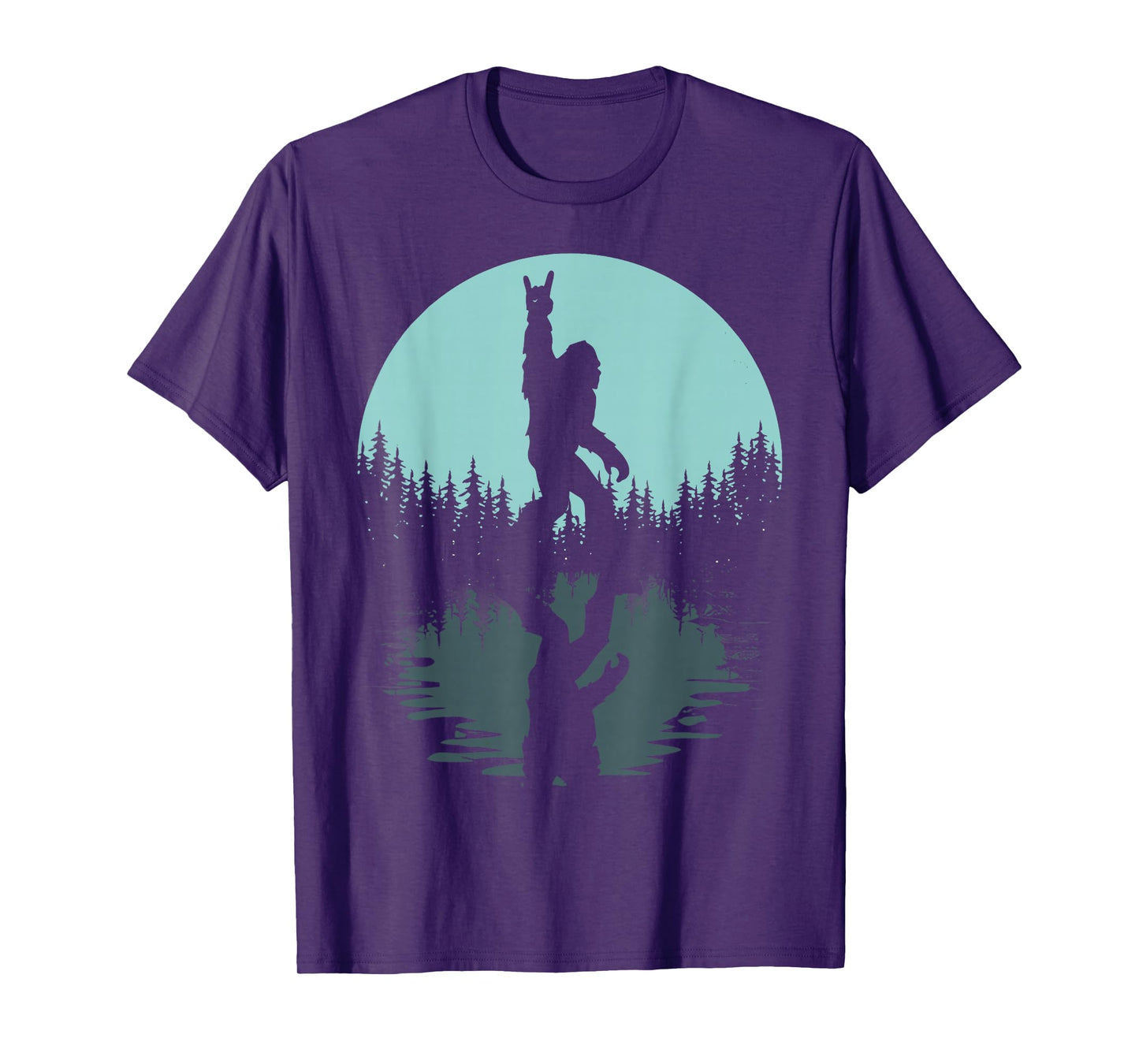 Rock On Bigfoot Sasquatch Loves Rock and Roll Mountain Trees T-Shirt
