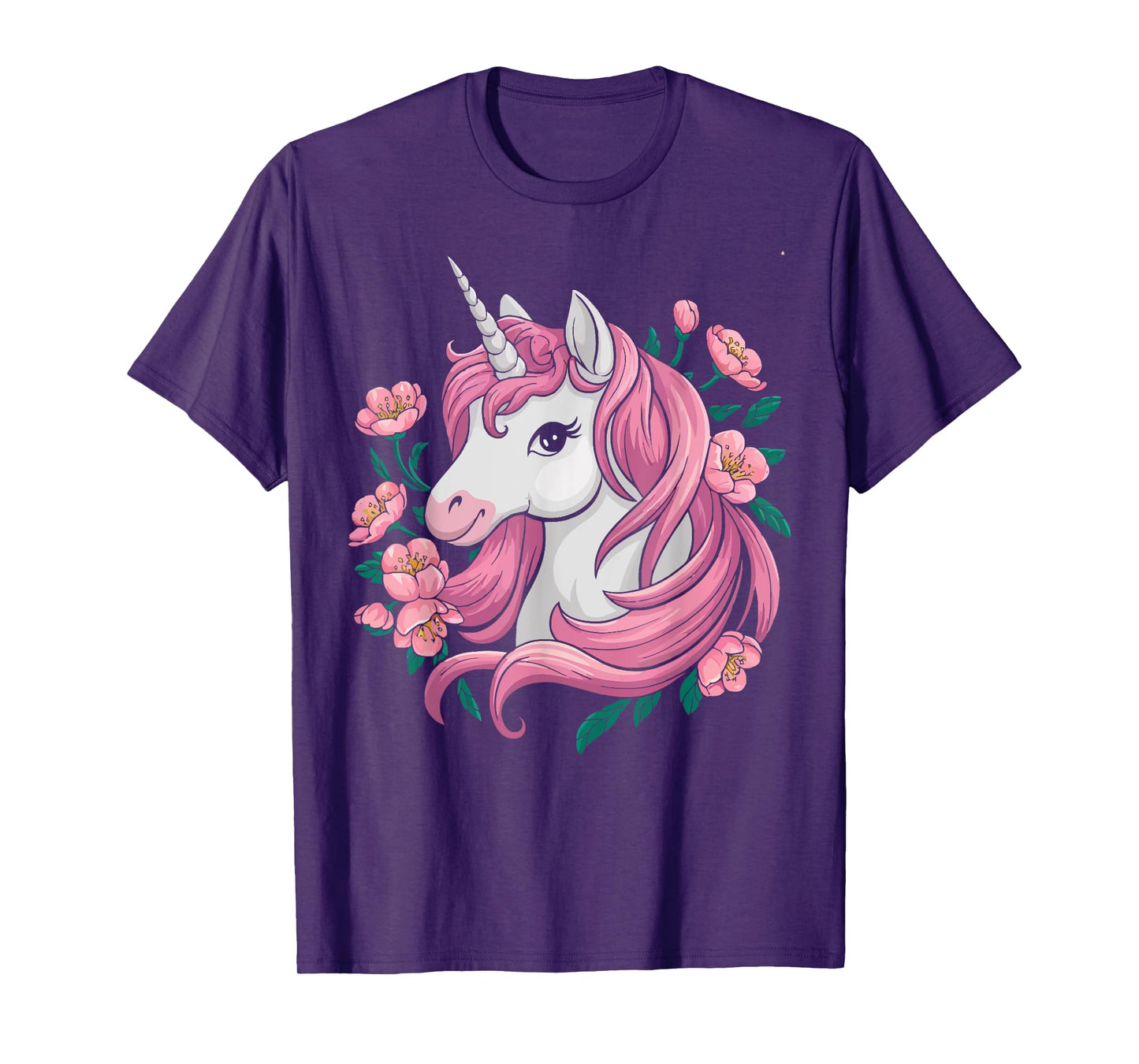 Cute Unicorn With Cherry Blossoms Magical Fantasy Art T-Shirt