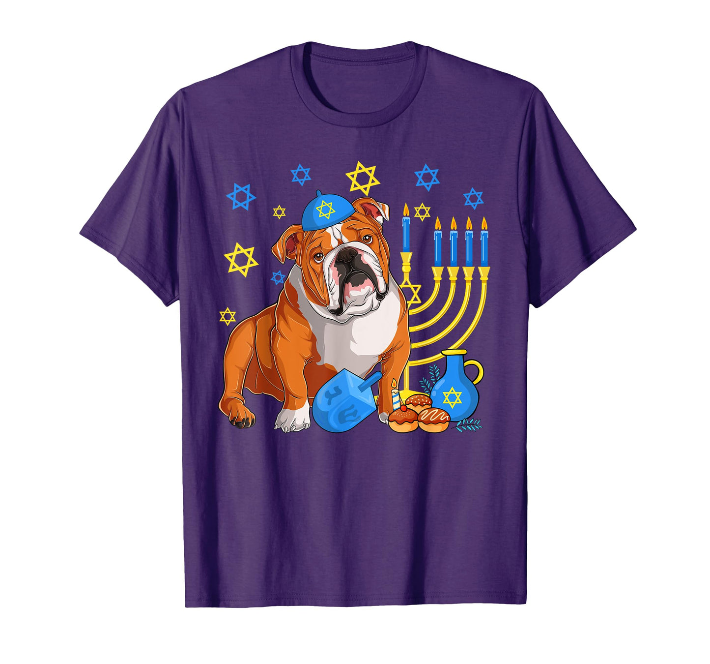 Jewish English Bulldog Dog Kippah Menorah Hanukkah Pajama T-Shirt