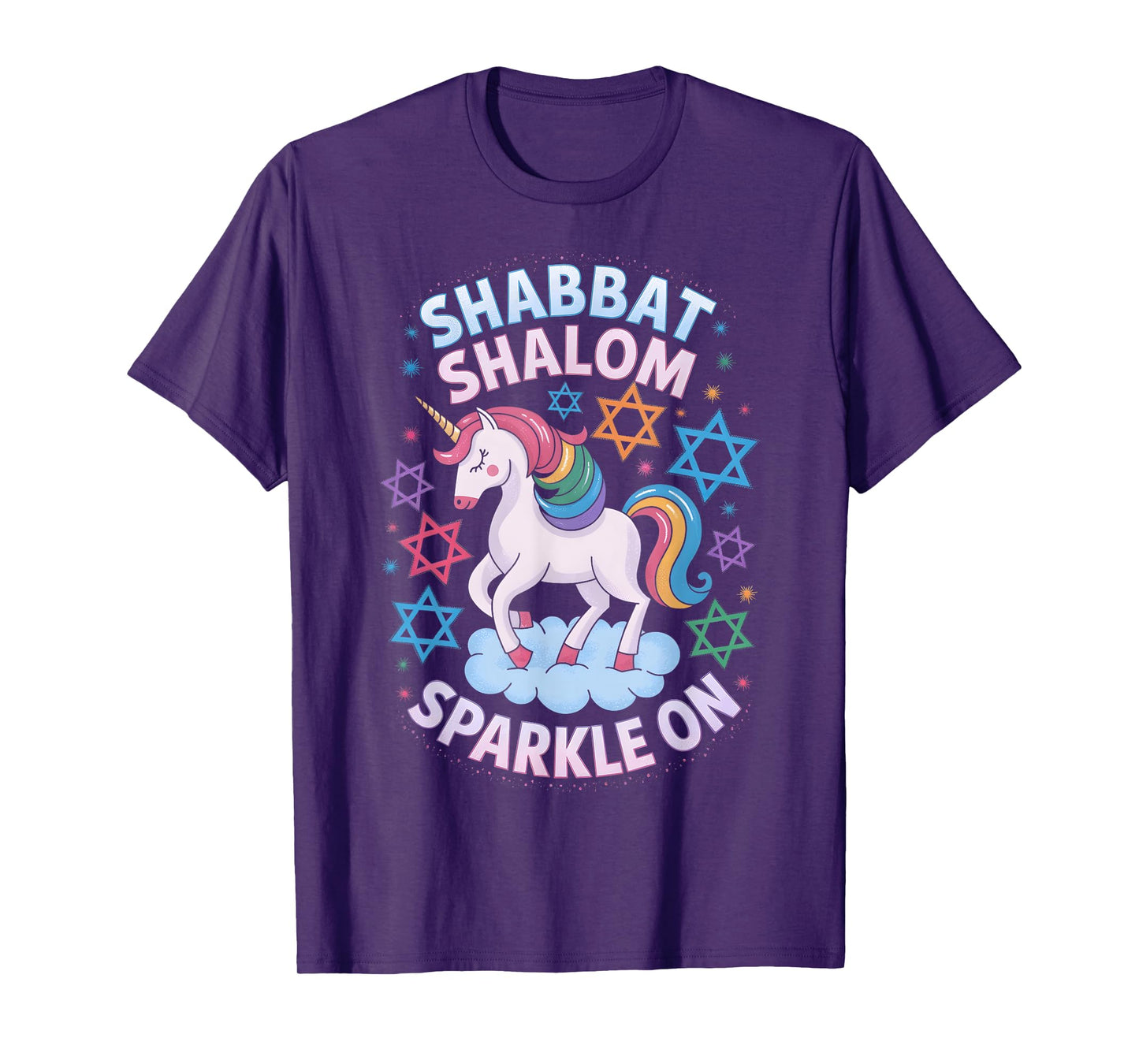 Funny Jewish Unicorn Hanukkah Shabbat Shalom Sparkle On T-Shirt