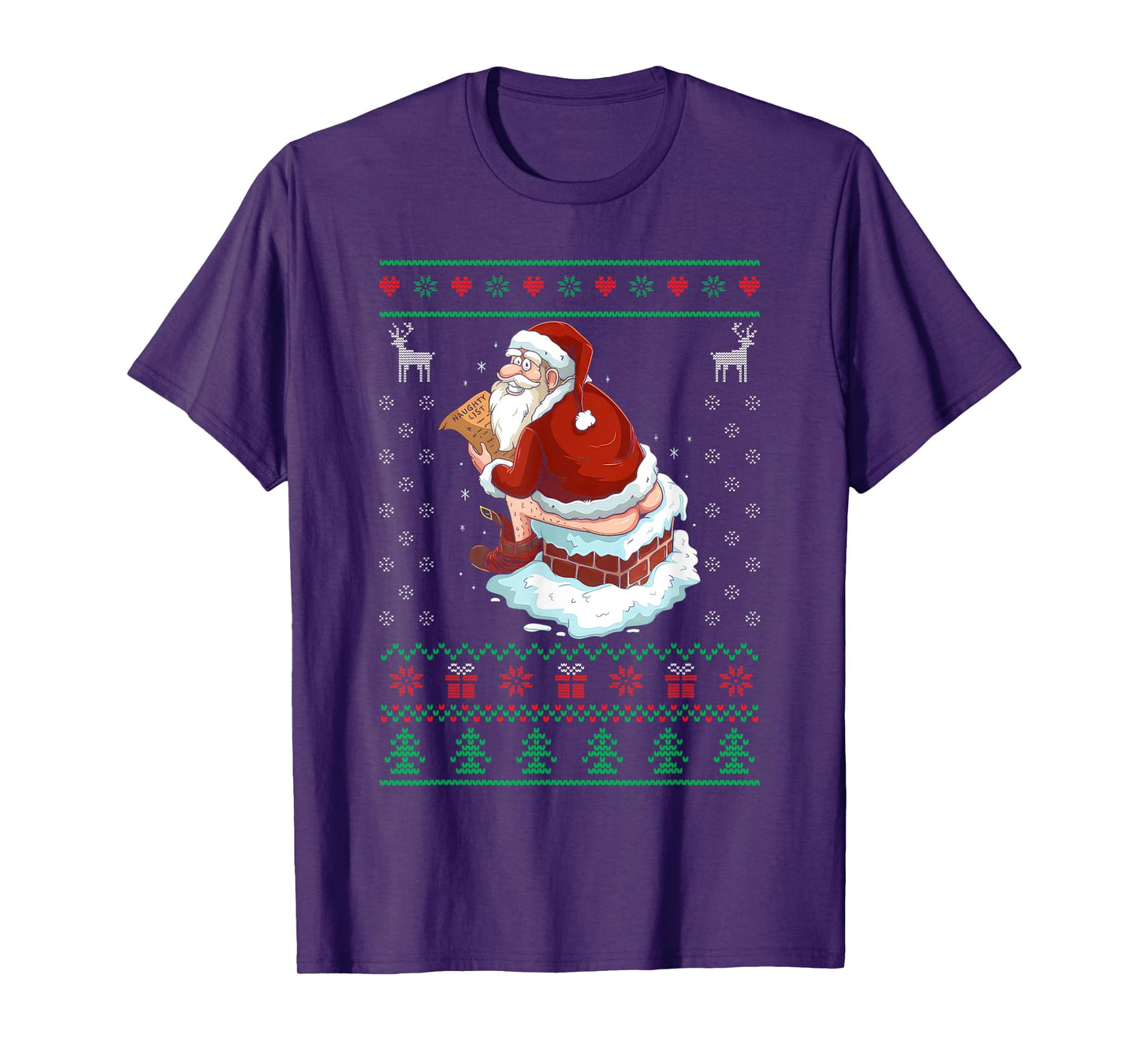 Funny Santa Pooping Down the Chimney Ugly Sweater Christmas T-Shirt