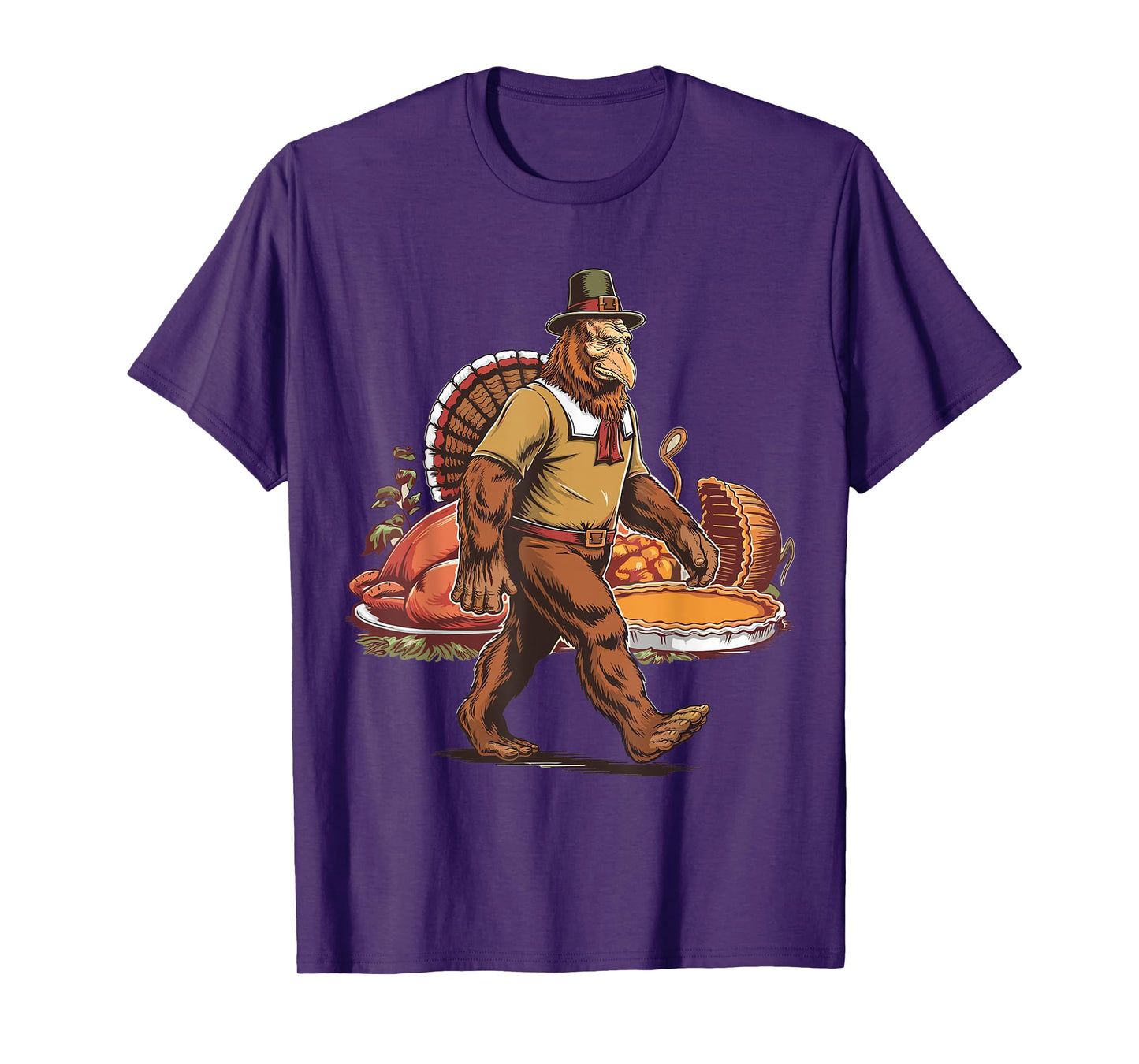 Bigfoot Pilgrim Turkey Pumpkin Thanksgiving Day Boys Men T-Shirt