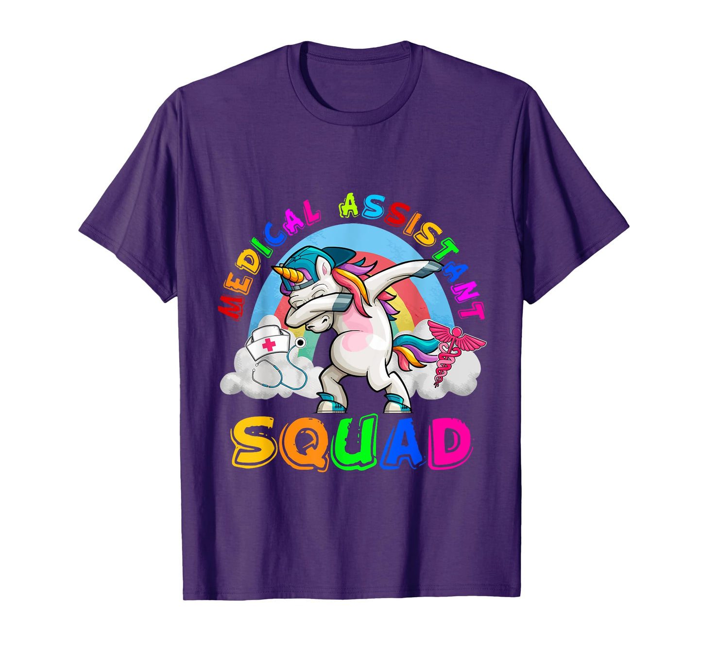 Medical Assistant Squad Dabbing Unicorn Rainbow Funny Family T-Shirt
