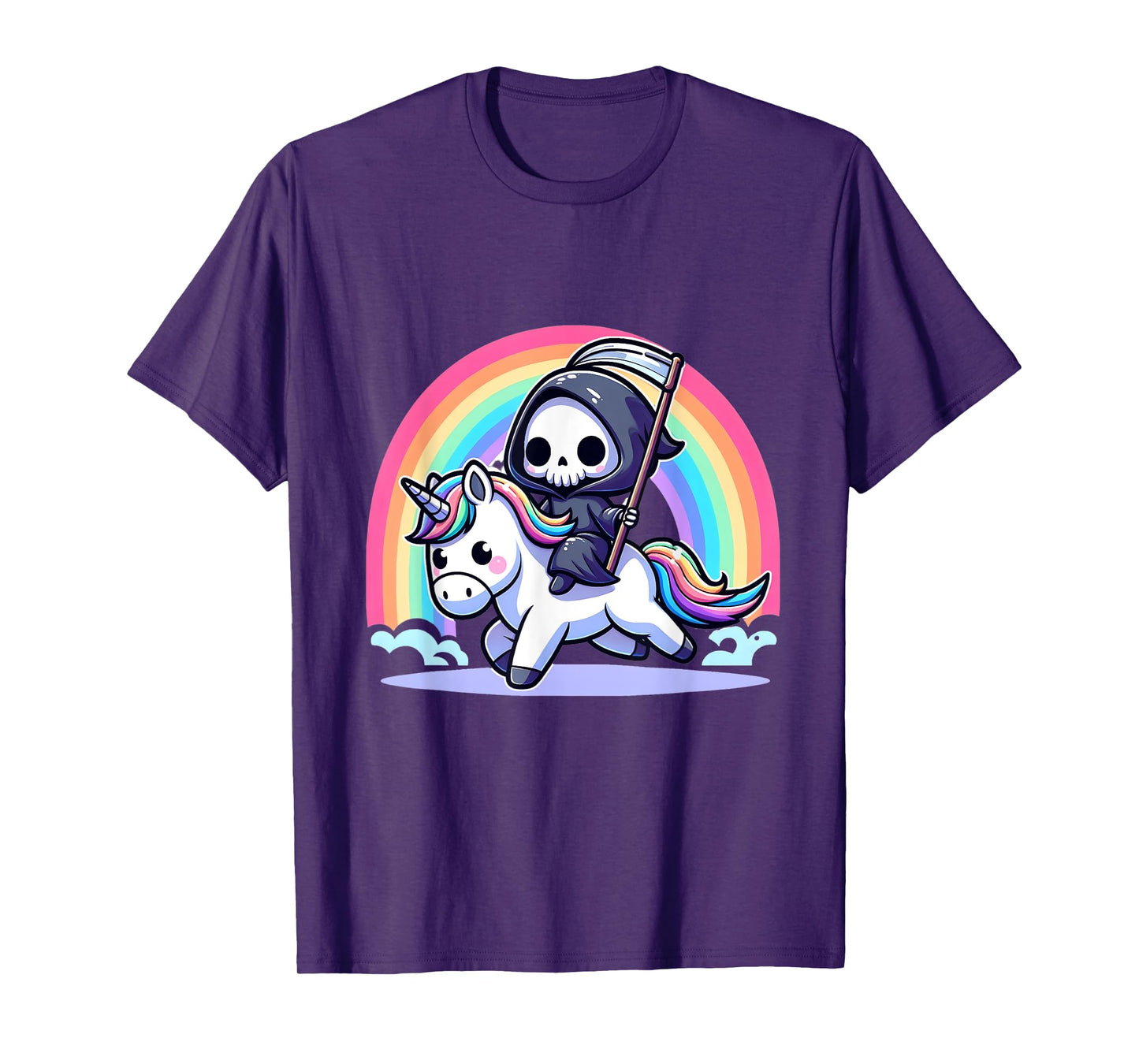 Grim Reaper Riding Unicorn Funny Rainbow Heavy Metal T-Shirt