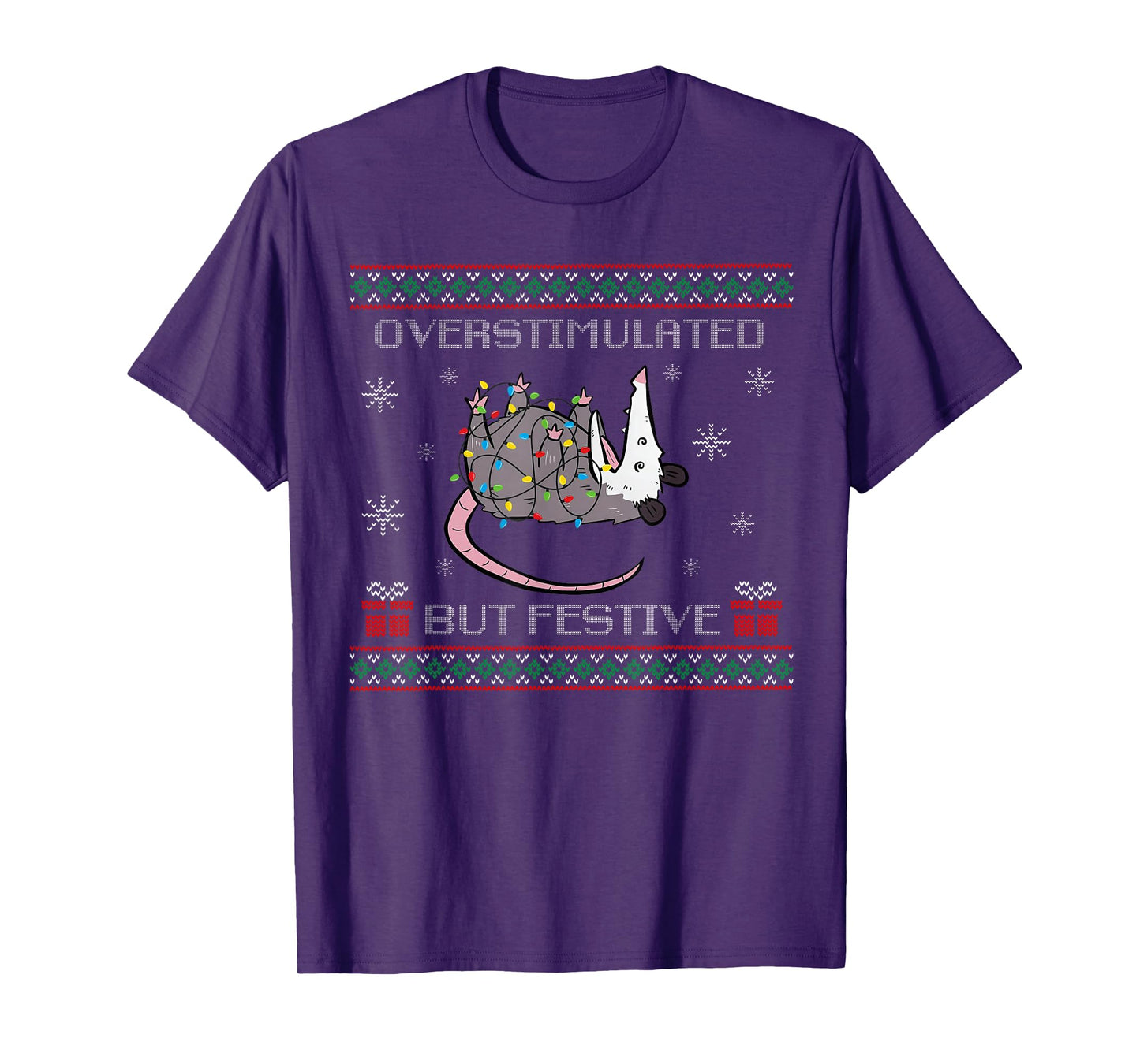 Overstimulated But Festive Possum Christmas Ugly Xmas Pajama T-Shirt