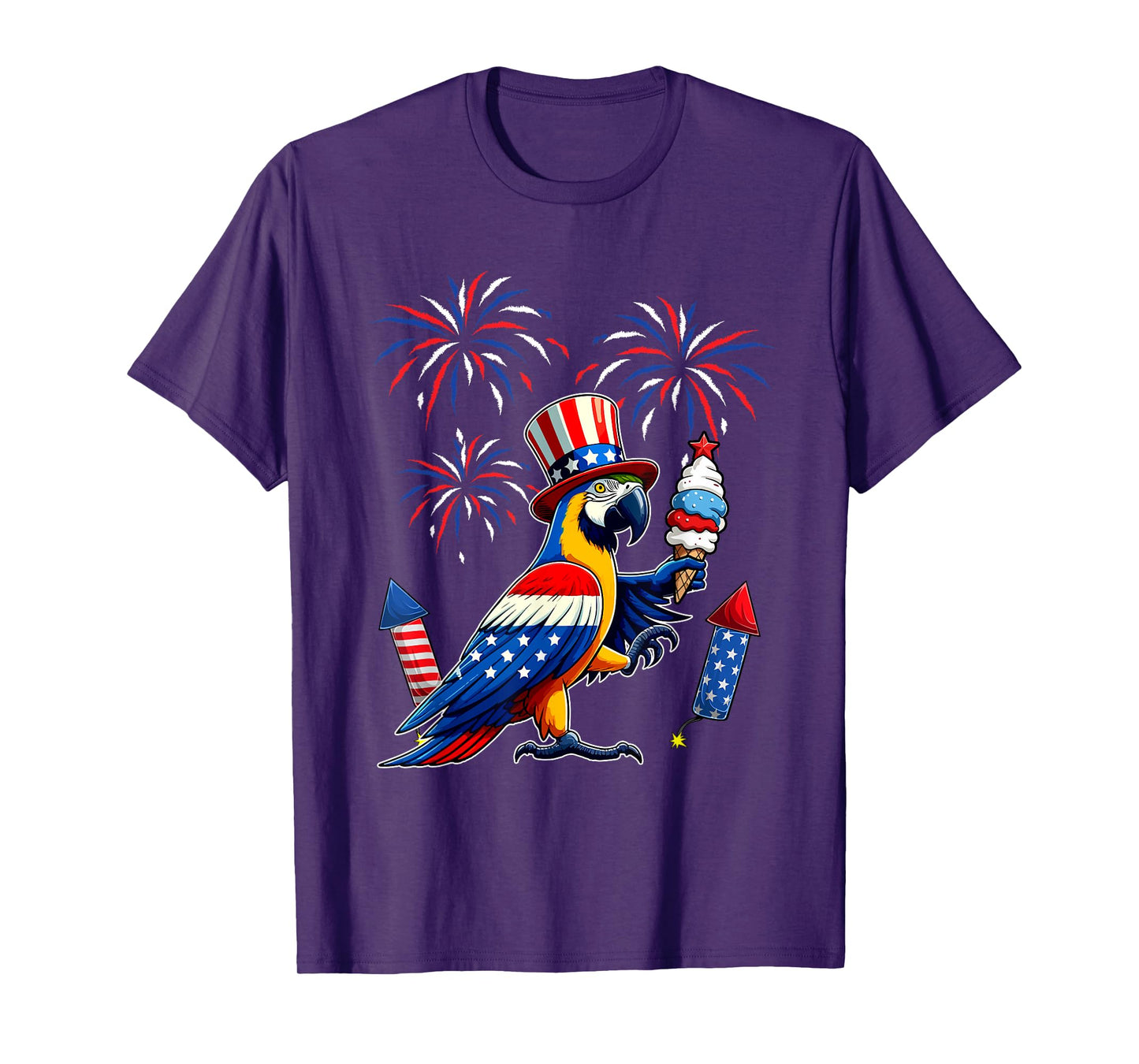 Macaw Sunglasses Eating Ice Cream 4th July US Flag Bird T-Shirt