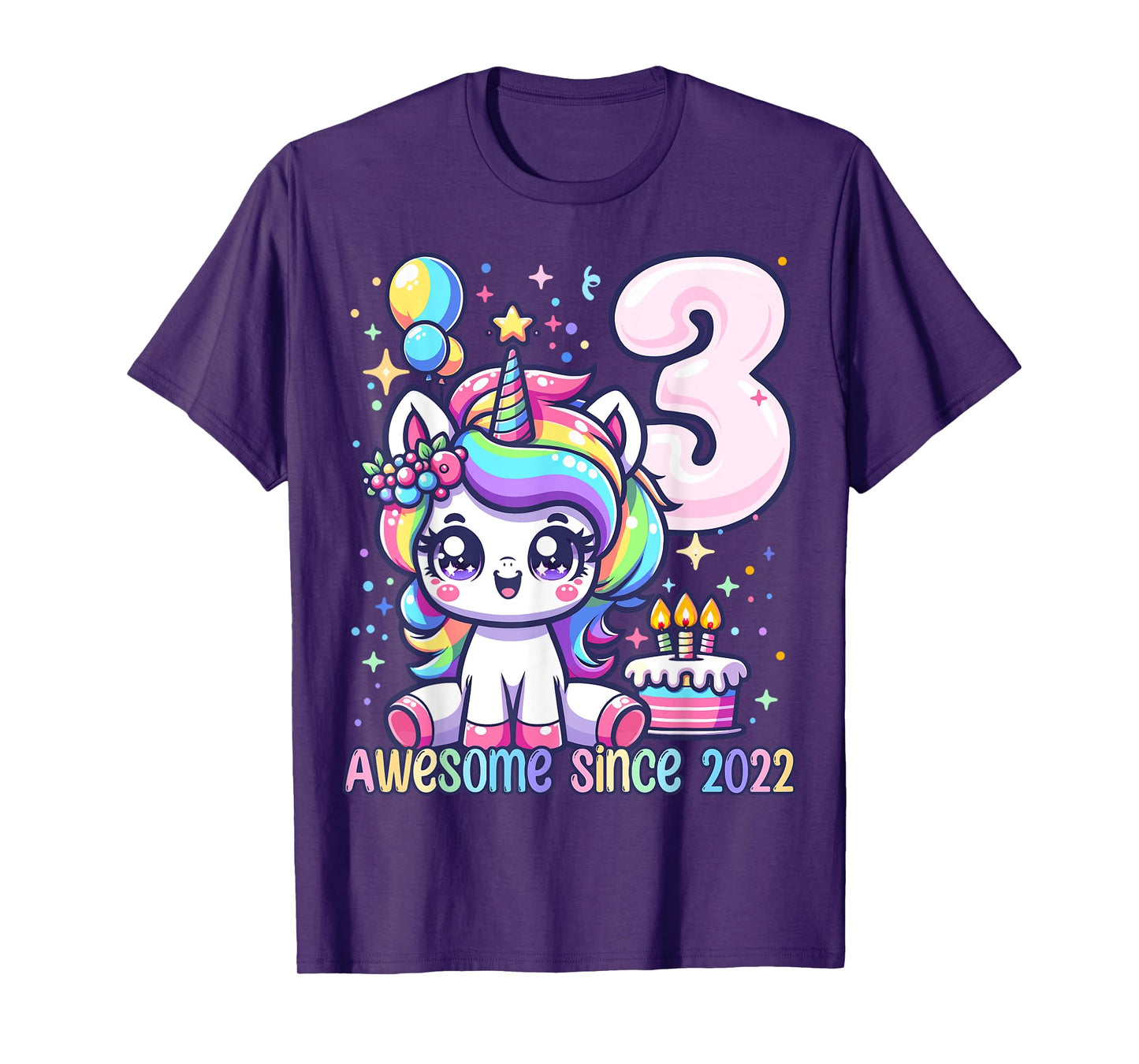 Unicorn 3rd Birthday 3 Year Old Unicorn Party Girls Outfit T-Shirt
