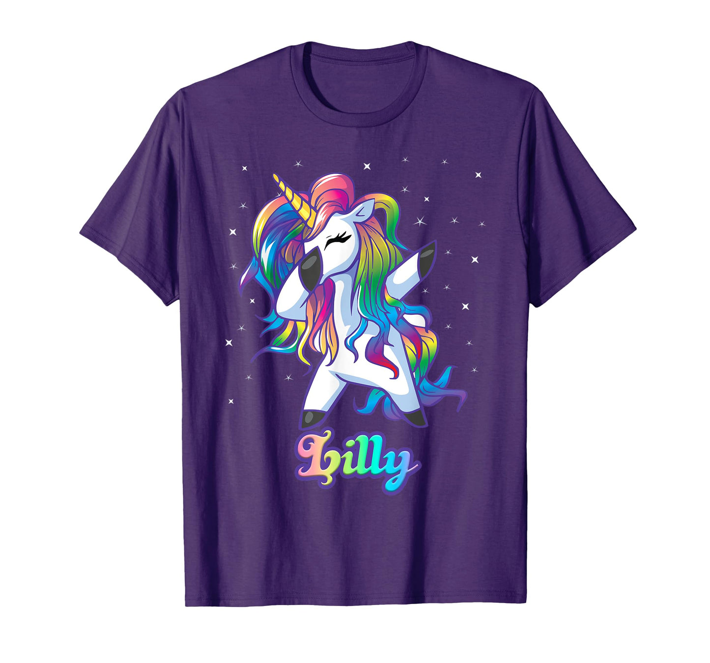 LILLY Name Personalized Custom Rainbow Unicorn Dabbing T-Shirt