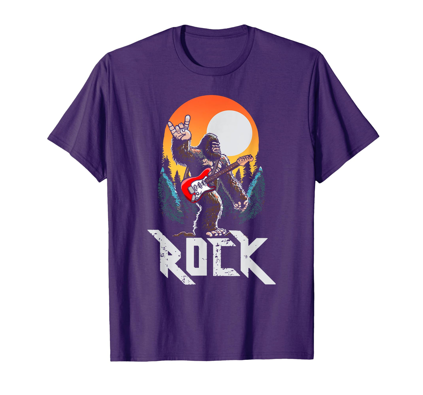 Rock! Sasquatch Rock & Roll Bigfoot Electric Guitar Rock On T-Shirt