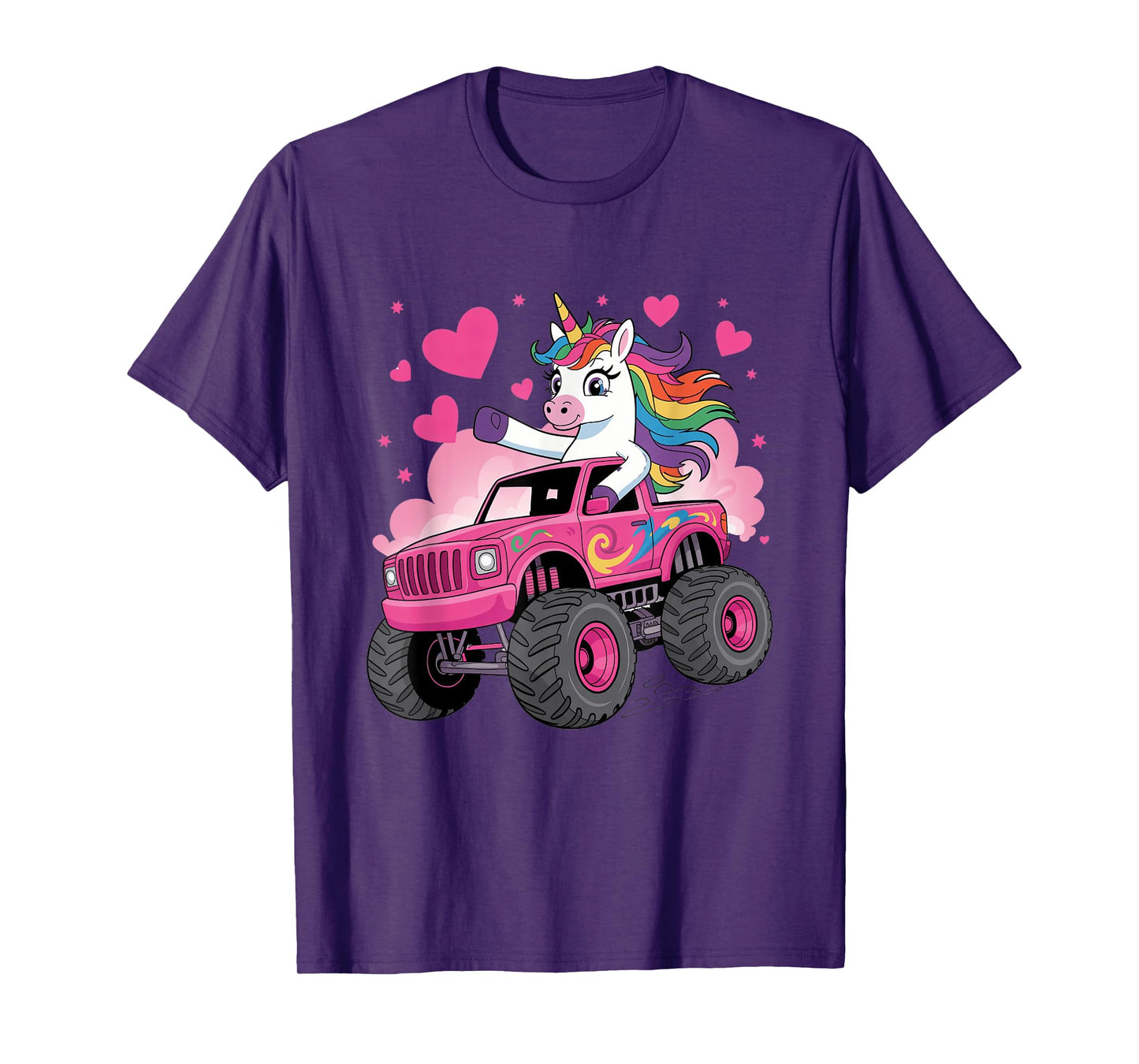 Funny Cute Unicorn Riding A Pink Monster Truck T-Shirt