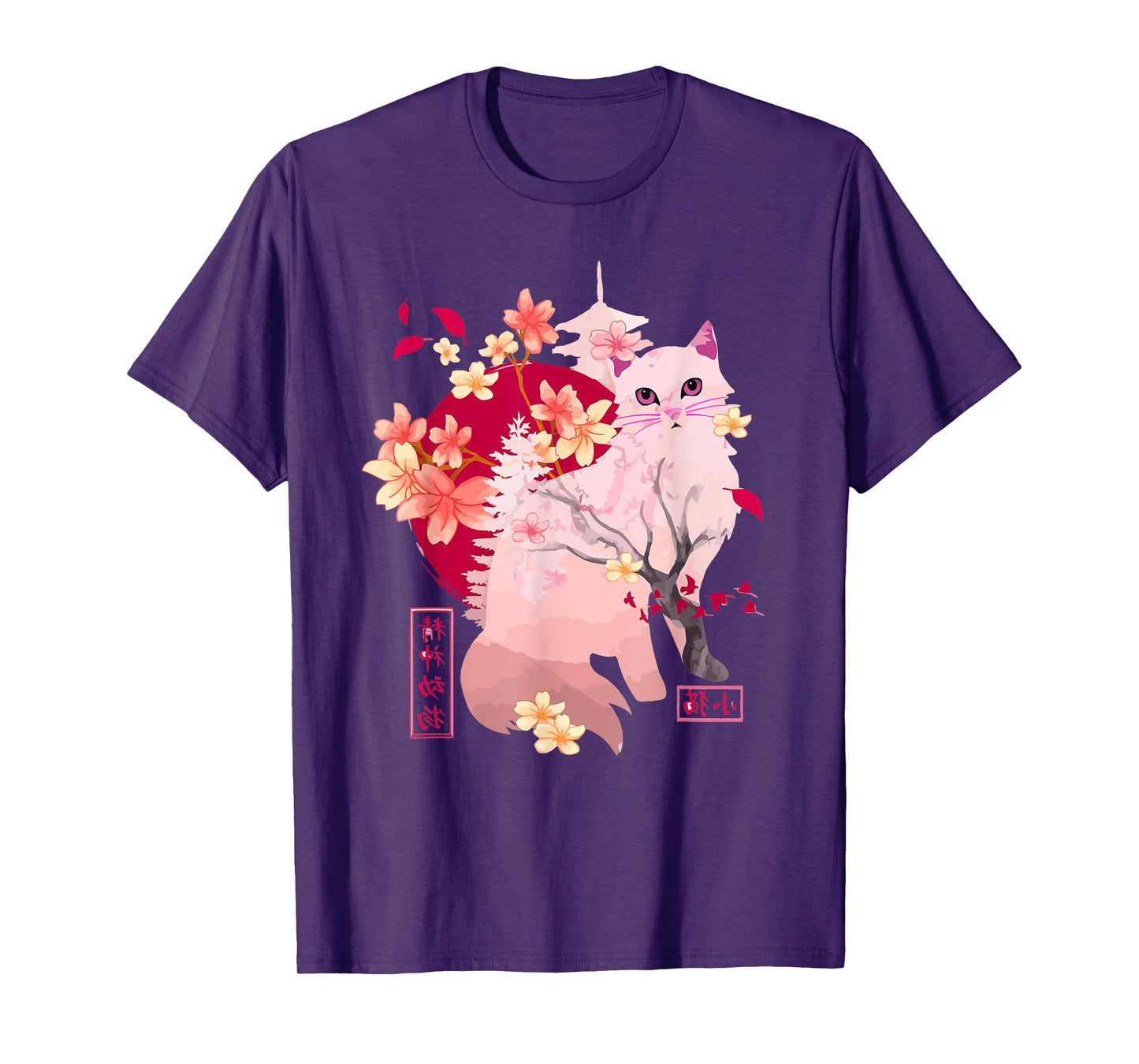 sakura cat Tree Blossoms japanese art Retro 80s Japan Anime T-Shirt
