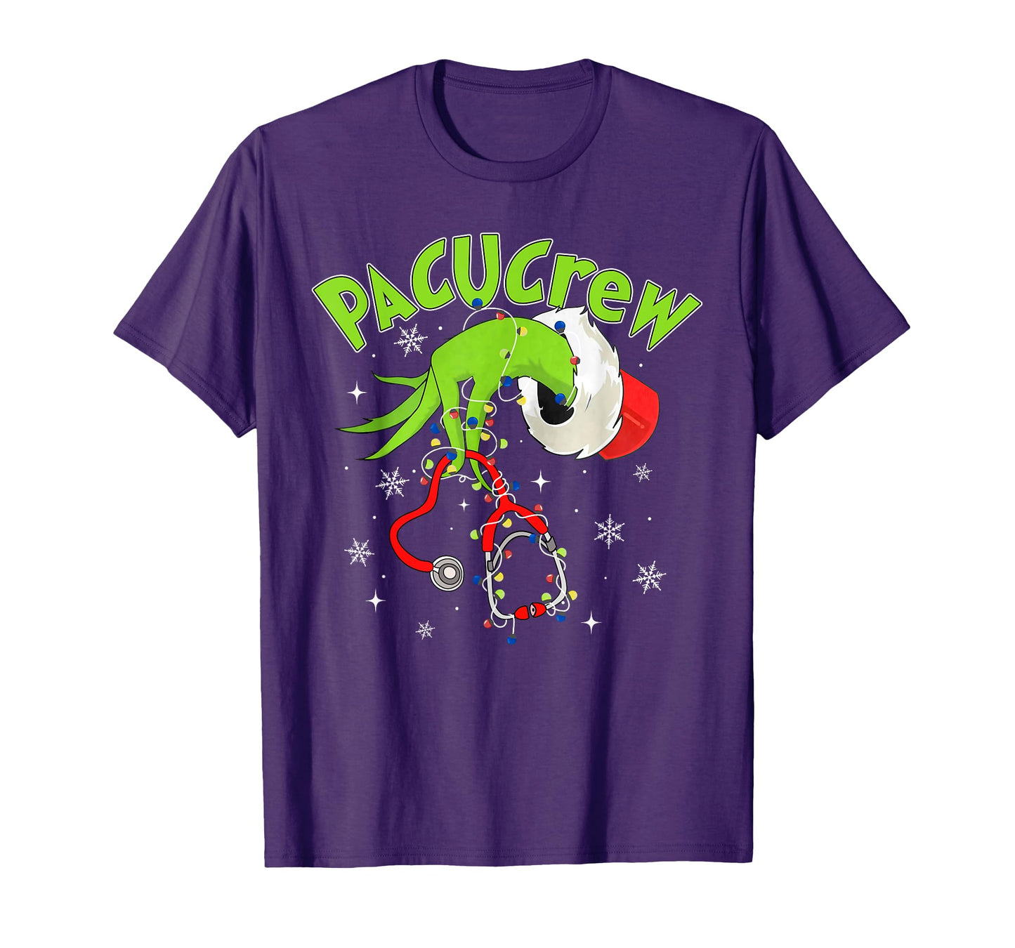Nurse Christmas Stethoscope PACU Crew Xmas Lights Pajamas Unisex-Adults T-Shirt Black Small