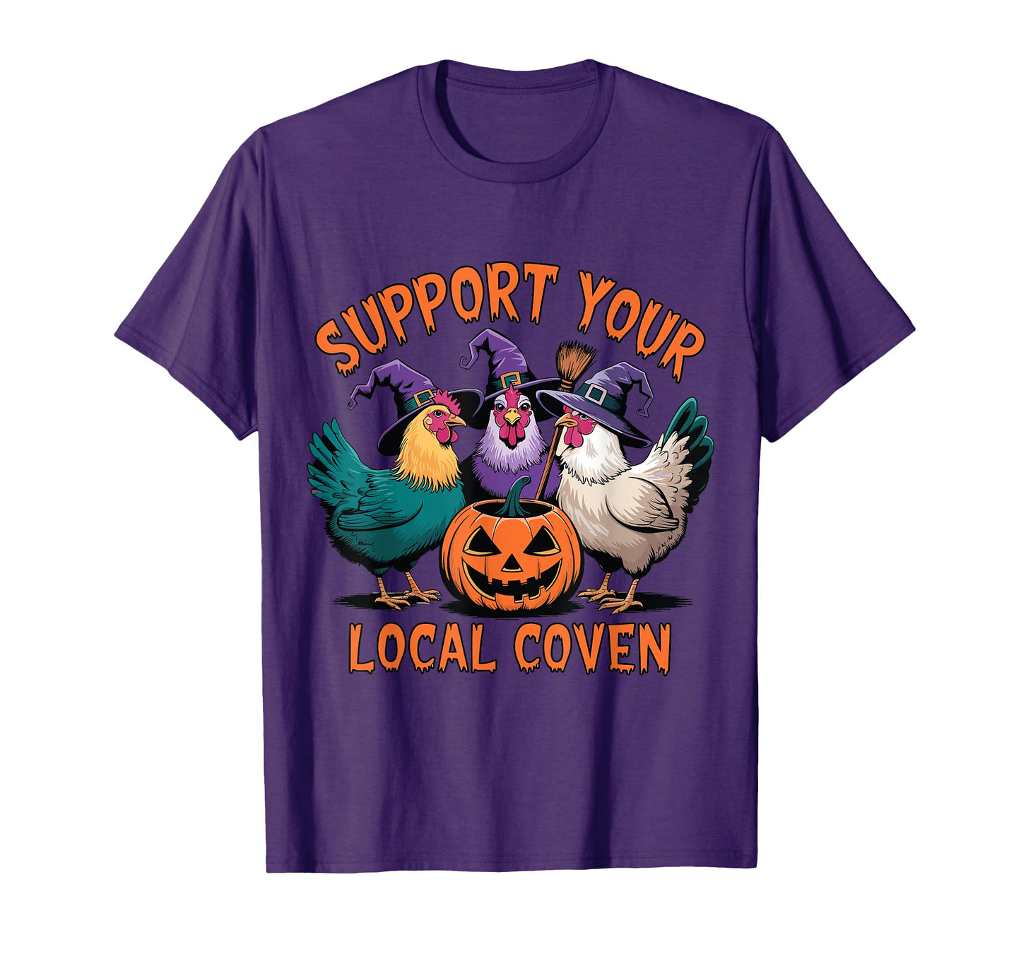 Support Your Local Coven Funny Halloween Witch Chicken T-Shirt