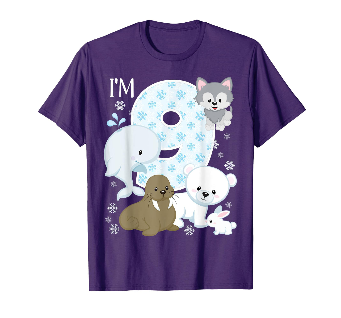 Arctic Animals 9th Birthday Polar Bear Walrus Fox Sea Theme T-Shirt