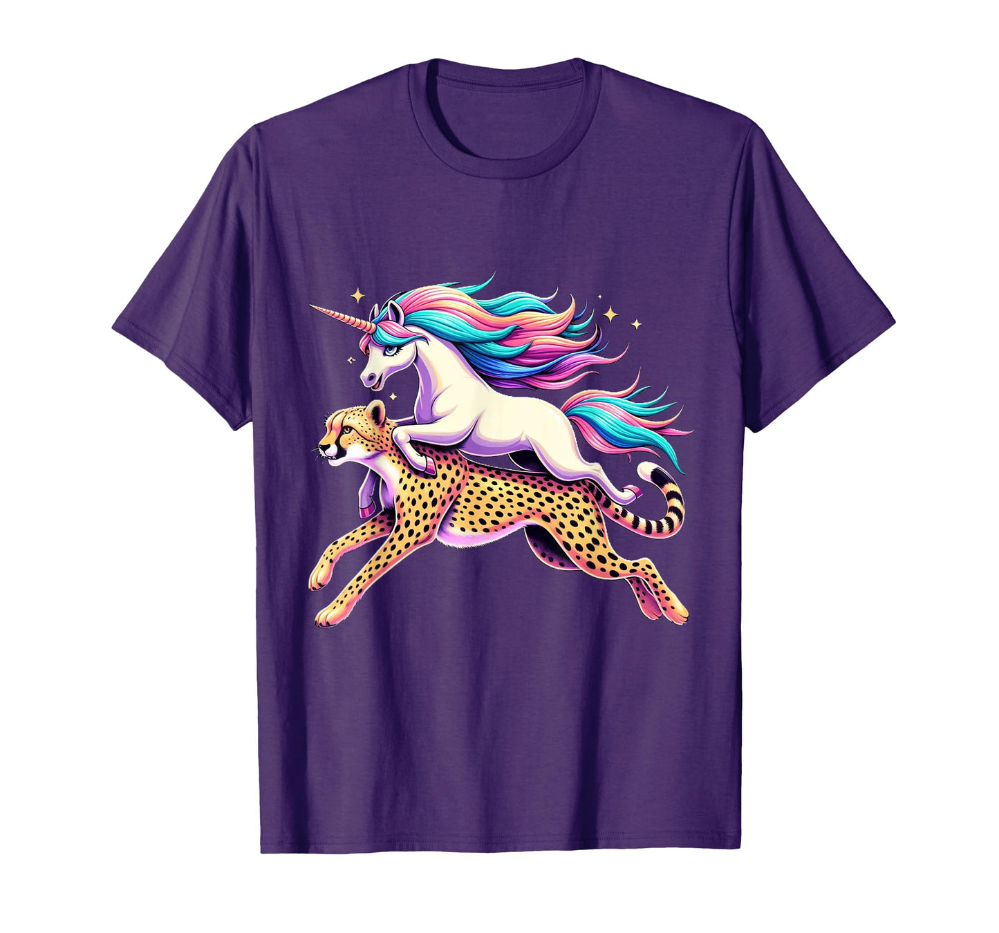Unicorn Riding Cheetah Boys Girls Men Women Kids Rainbow T-Shirt