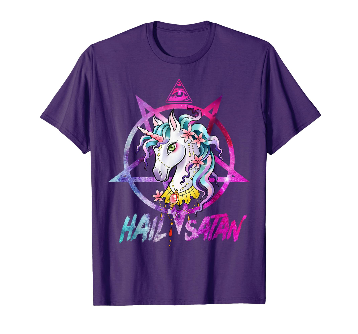 Unicorn Hail Satan Death Metal Rainbow shirt Rave Men Women T-Shirt
