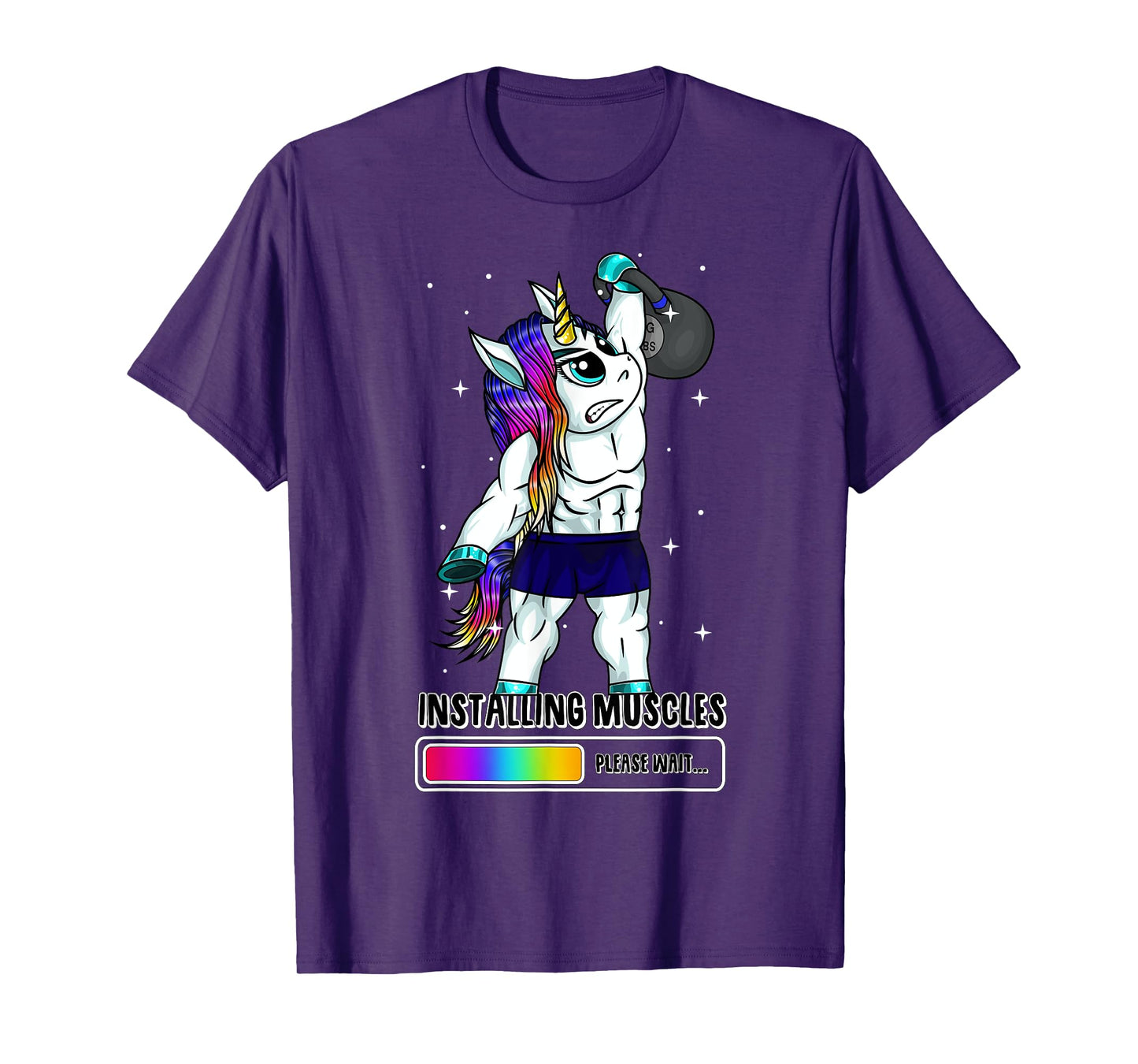Unicorn Installing Muscles Kettlebell Fun Gym Workout Gift T-Shirt