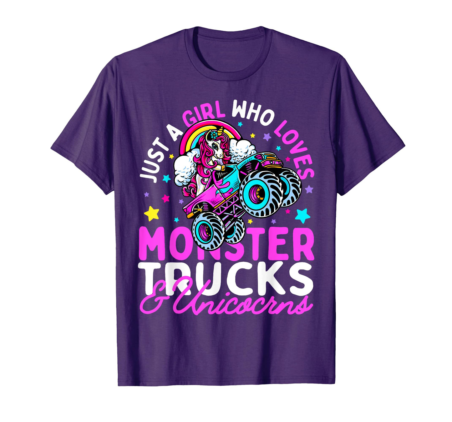 Just a Girl Who Loves Monster Trucks and Unicorns Girls Gift T-Shirt