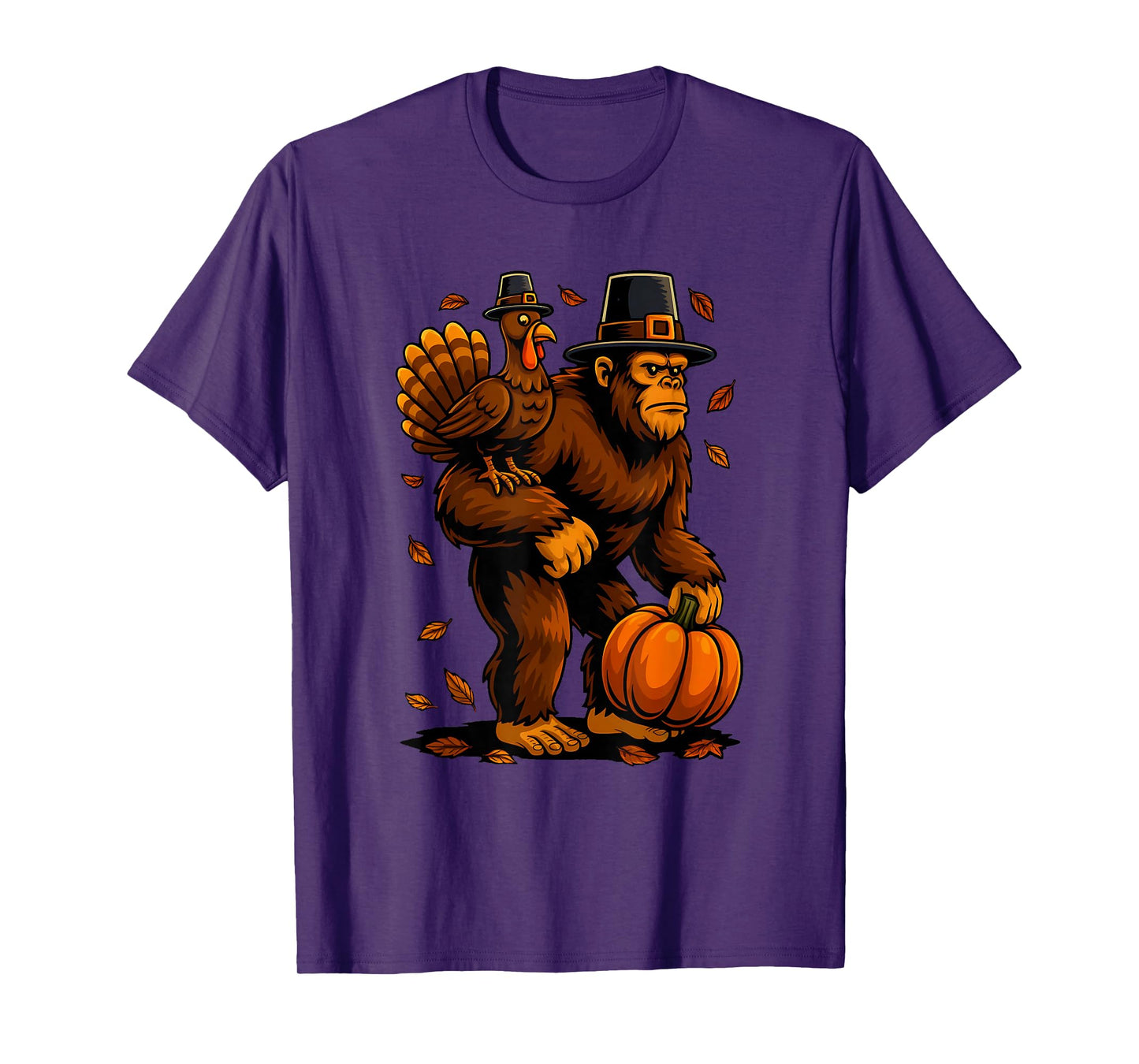Funny Thanksgiving Bigfoot Turkey Pumpkin Boys Kids Teens T-Shirt