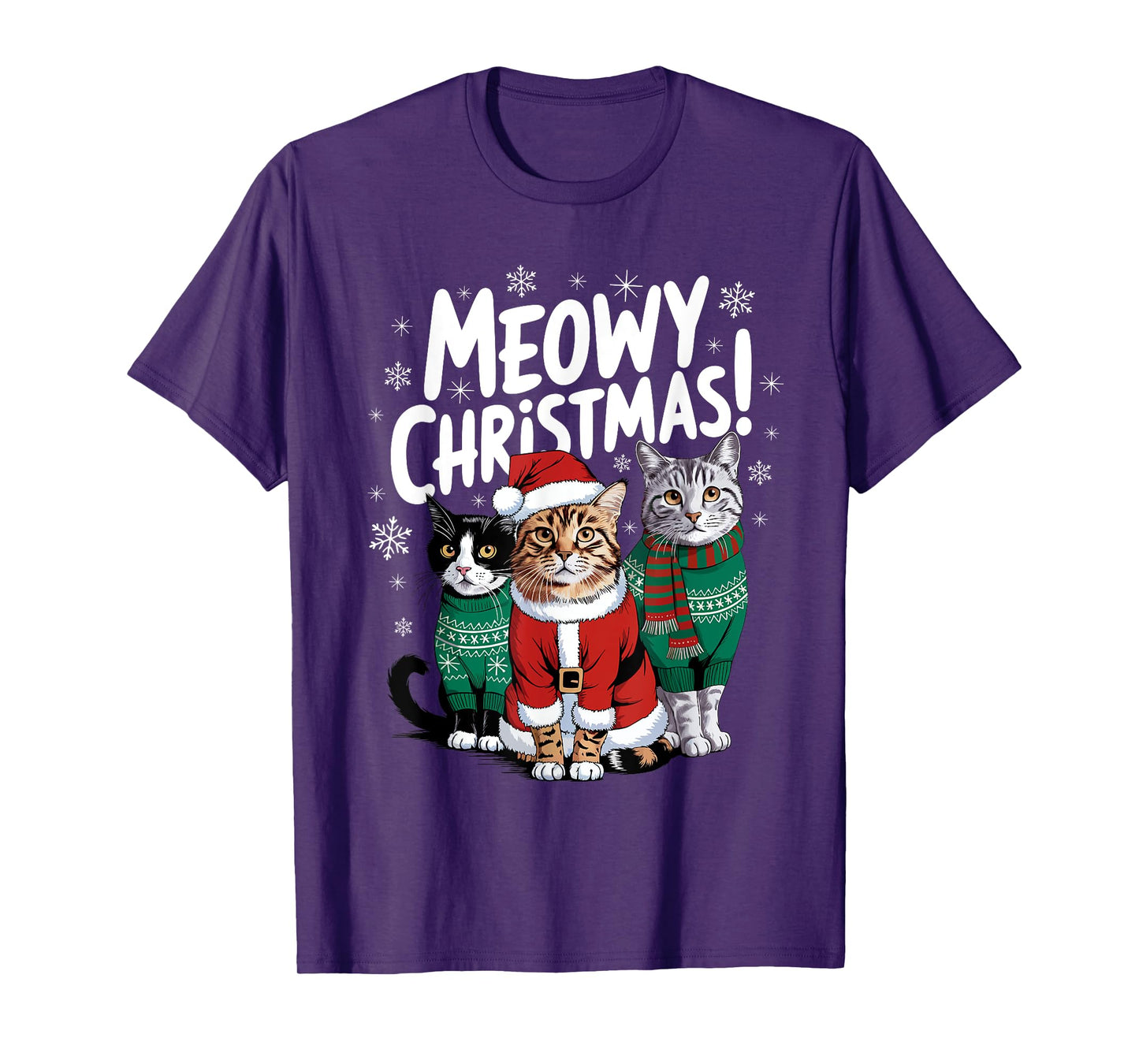 Meowy Christmas Funny Cat Christmas Holiday Xmas Santa Hat T-Shirt for Men Women Kids