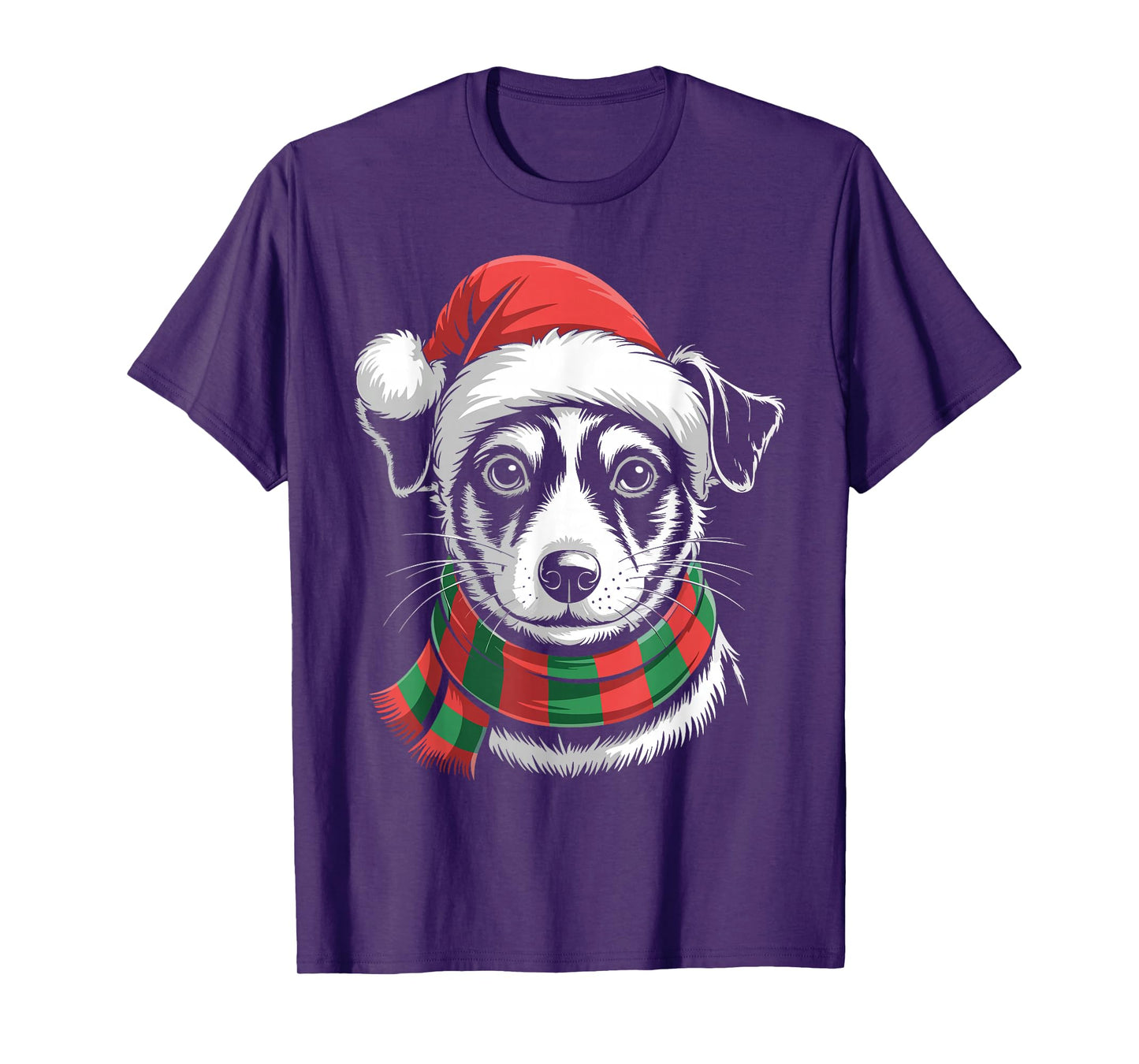 Rat Terrier Dog Xmas Santa Hat Scarf Christmas Costume T-Shirt