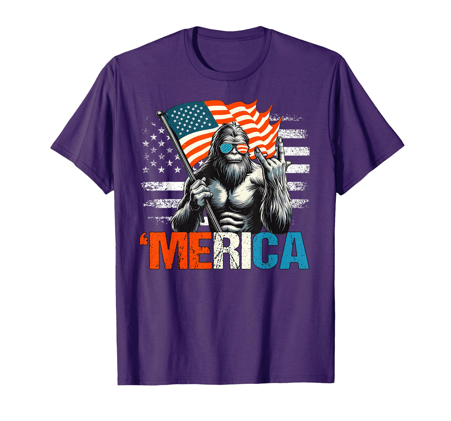 Bigfoot Merica Rock American Flag Patriotic Sasquatch 4th Of T-Shirt