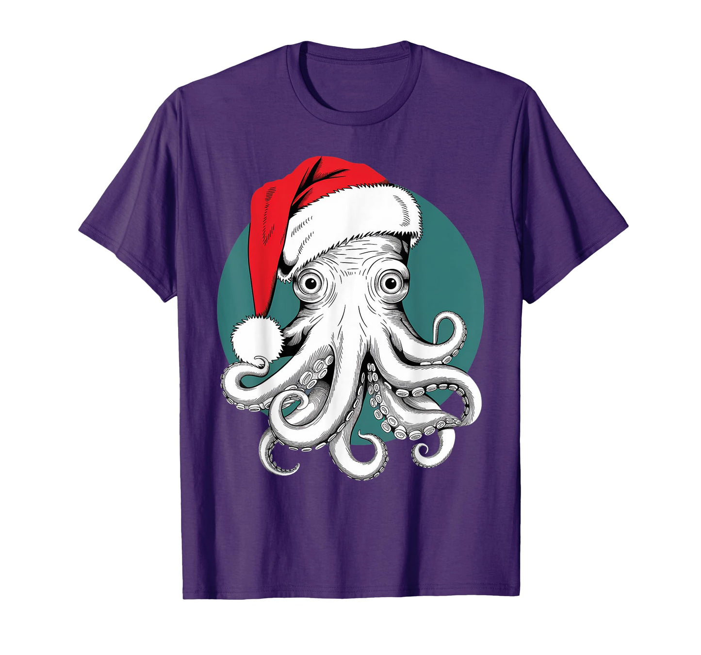 Joyful Octopus Santa on Octopus Christmas T-Shirt