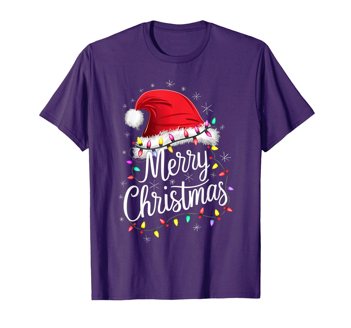 Merry Christmas Lights Red Santa Hat Xmas Family Men Women T-Shirt