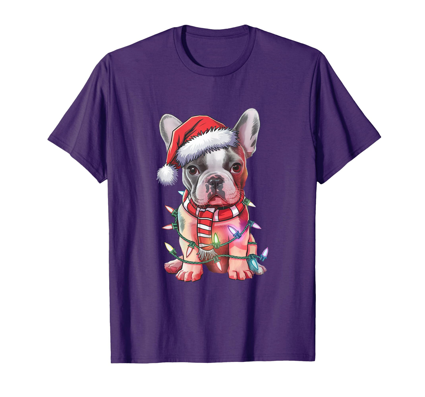 Christmas Lights French Bulldog Santa Hat Funny Dog Xmas Men Women Kids T-Shirt