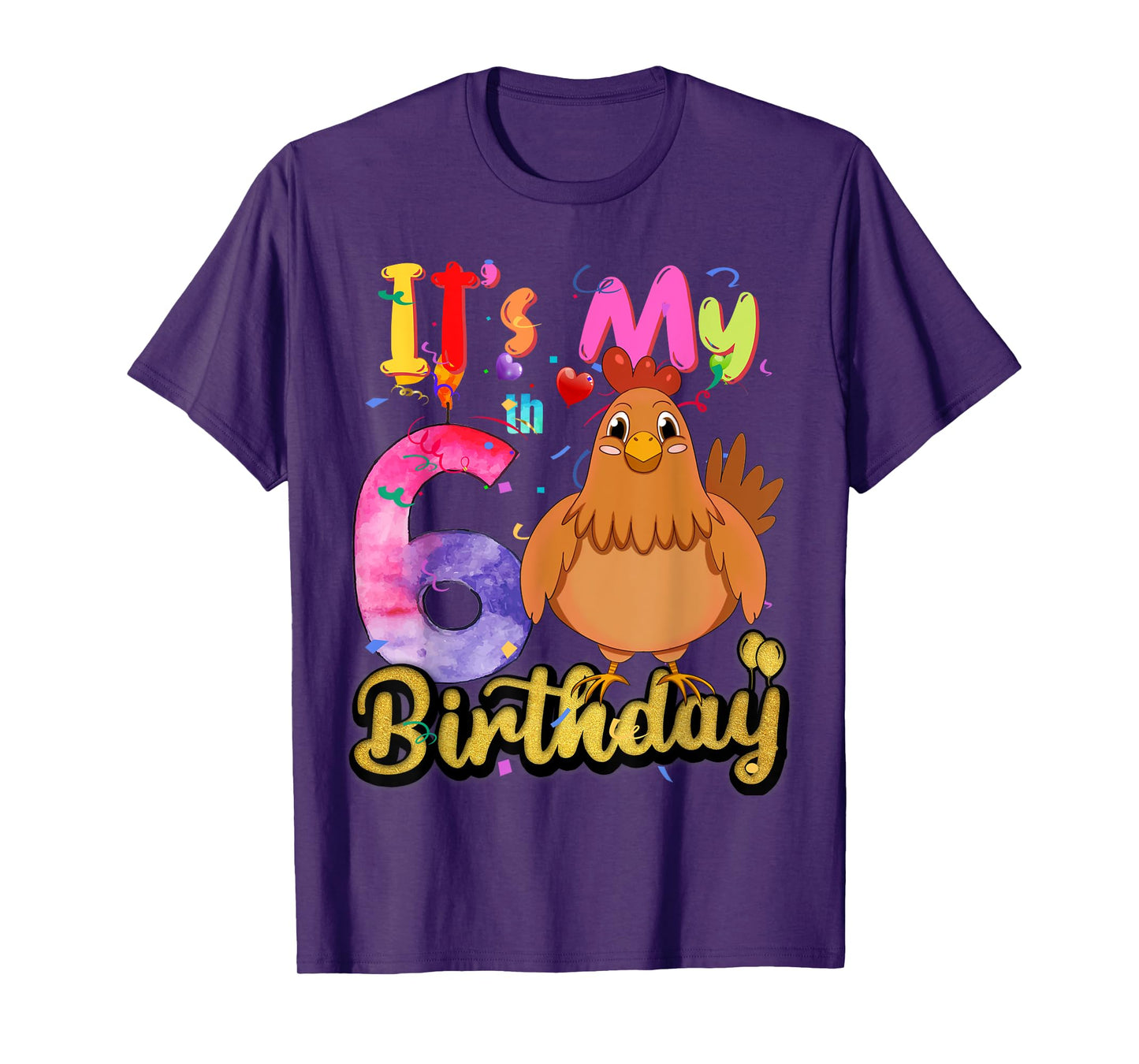 Kids Chicken 6th Birthday 6 Years Old Girls Chicken Birthday T-Shirt