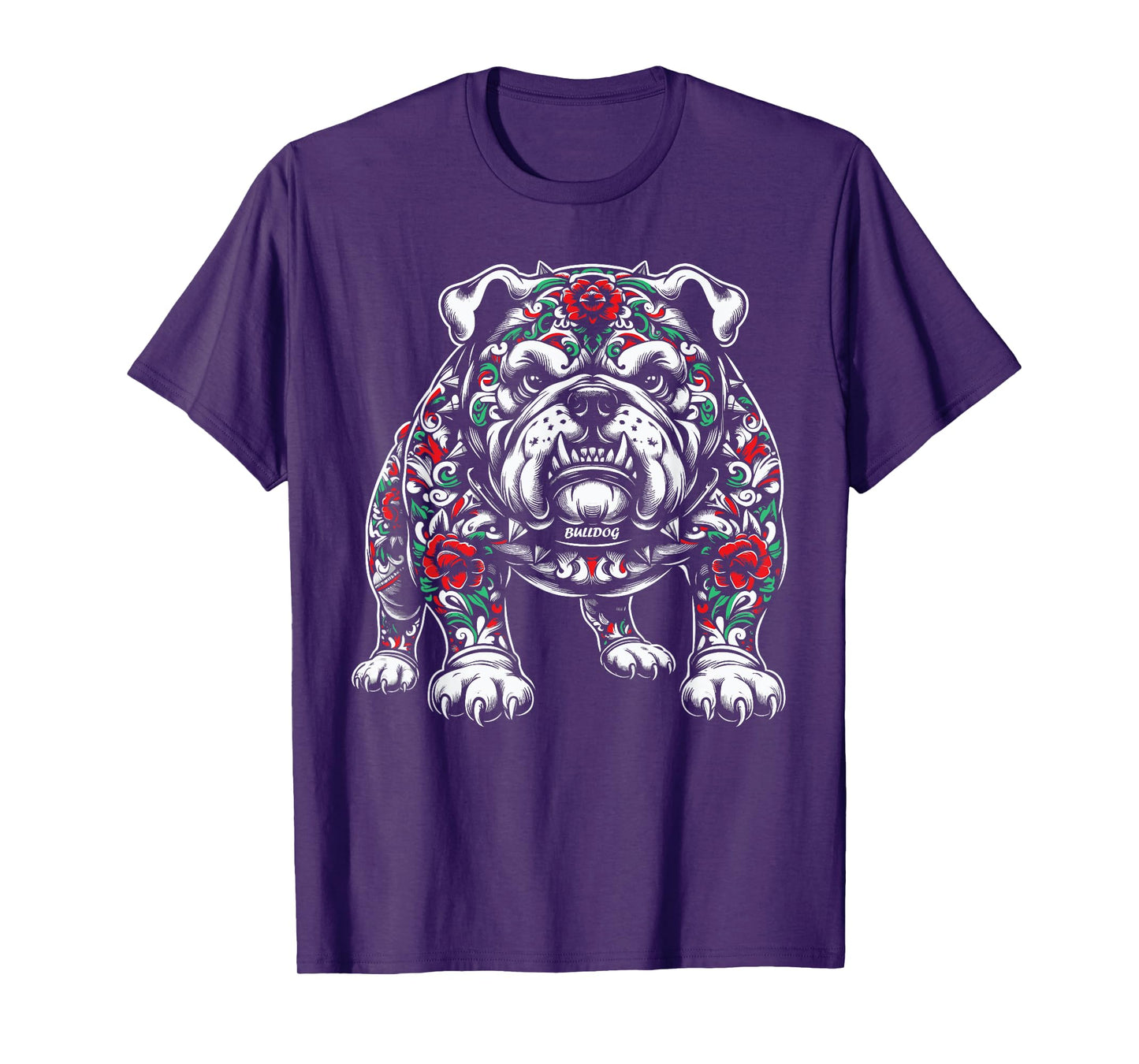 Bulldog Floral Red Rose Mens Womens T-Shirt