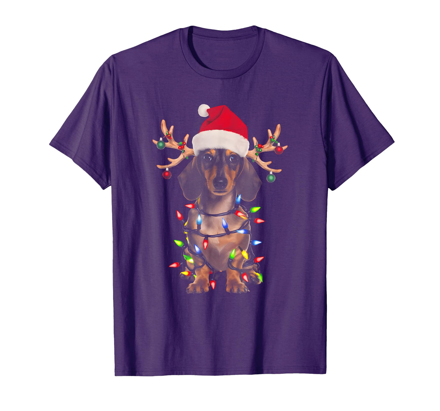 Dachshund Christmas Tree Shirt Dachshund Santa Hat Lover T-Shirt