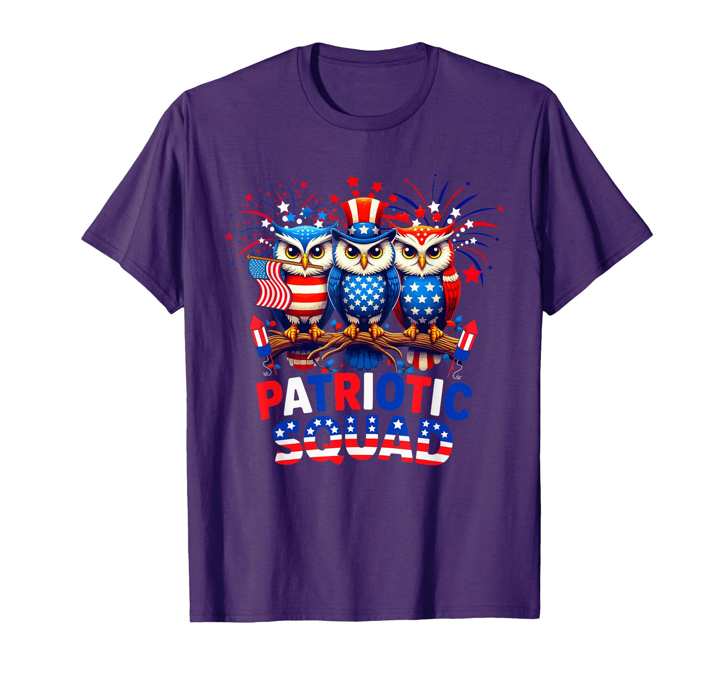 Patriotic Squad Three Cute Owls 4th Of July US Flag T-Shirt