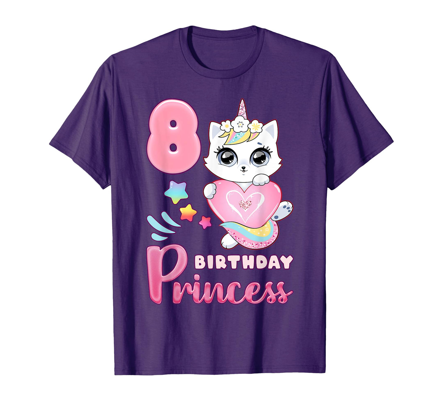 Girl, 8th birthday, unicorn cat, number 8 T-Shirt