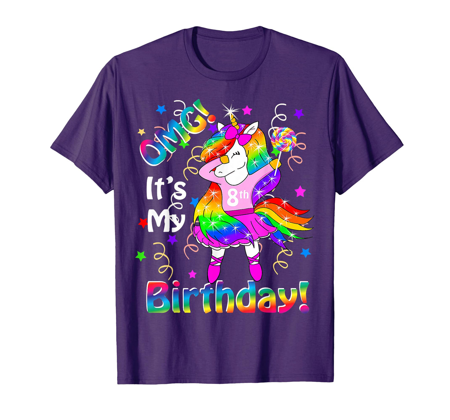 Kids OMG It's My 8th Birthday Girls Unicorn outfit T-Shirt