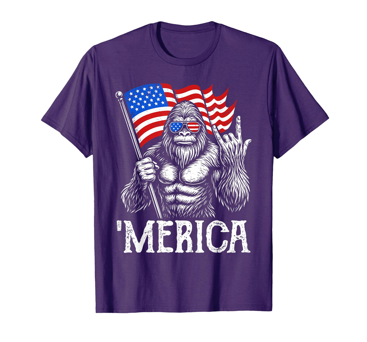 Bigfoot Merica Rock American Flag Patriotic 4th Of July T-Shirt
