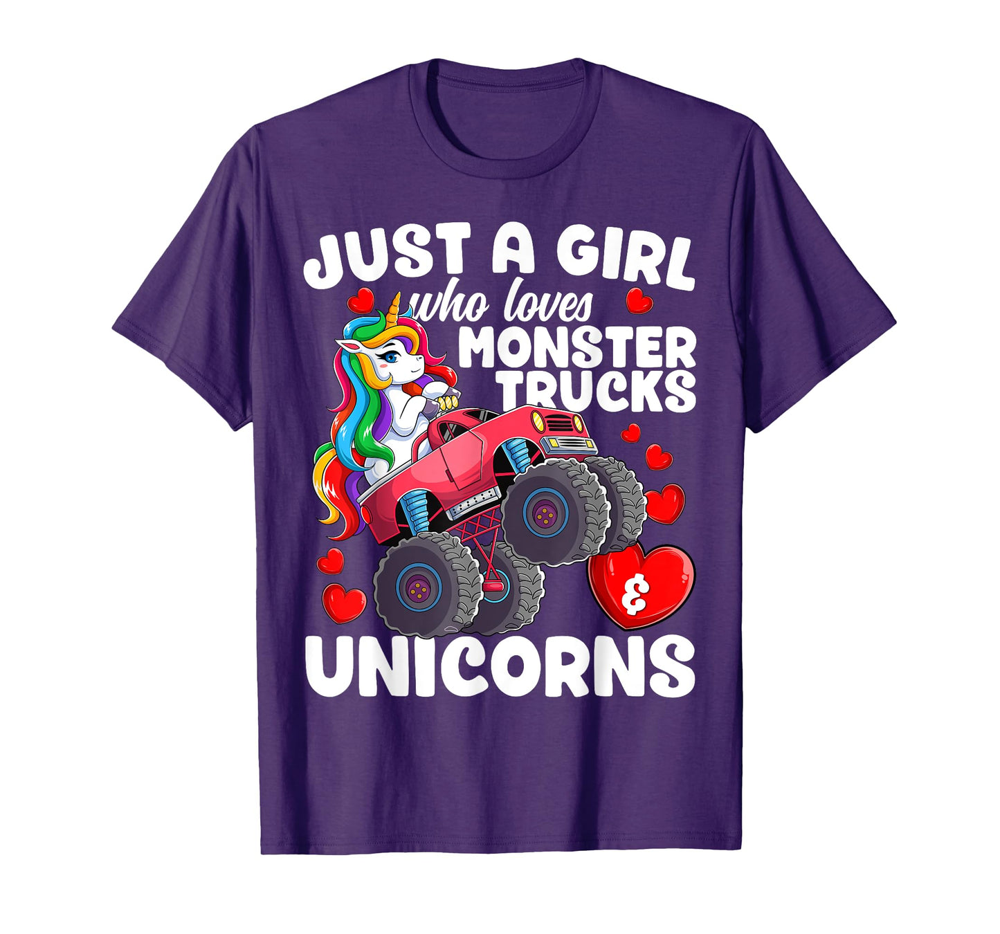 Just a Girl Who Loves Monster Trucks and Unicorns Girls T-Shirt