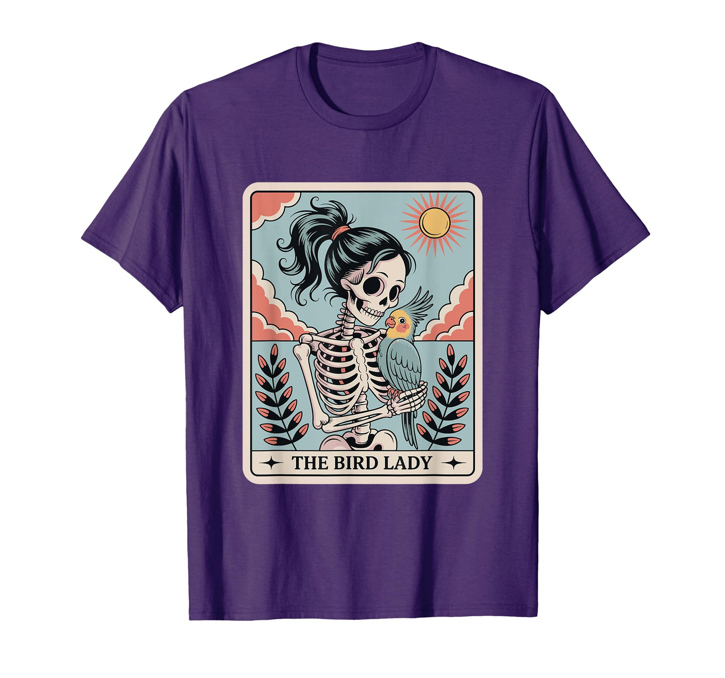 Skeleton The Bird Lady Tarot Card Skeleton Halloween Parrot T-Shirt