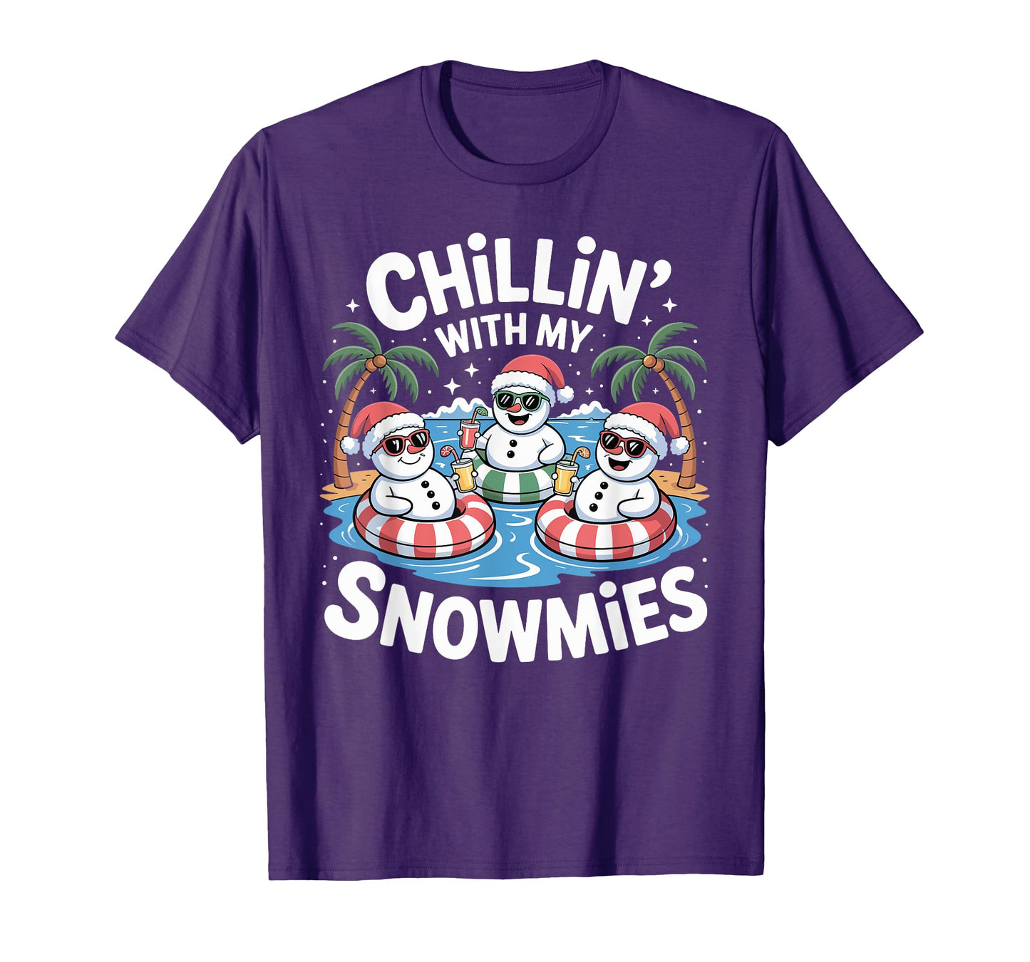 Chillin' With My Snowmies Xmas in July Santa T-Shirt