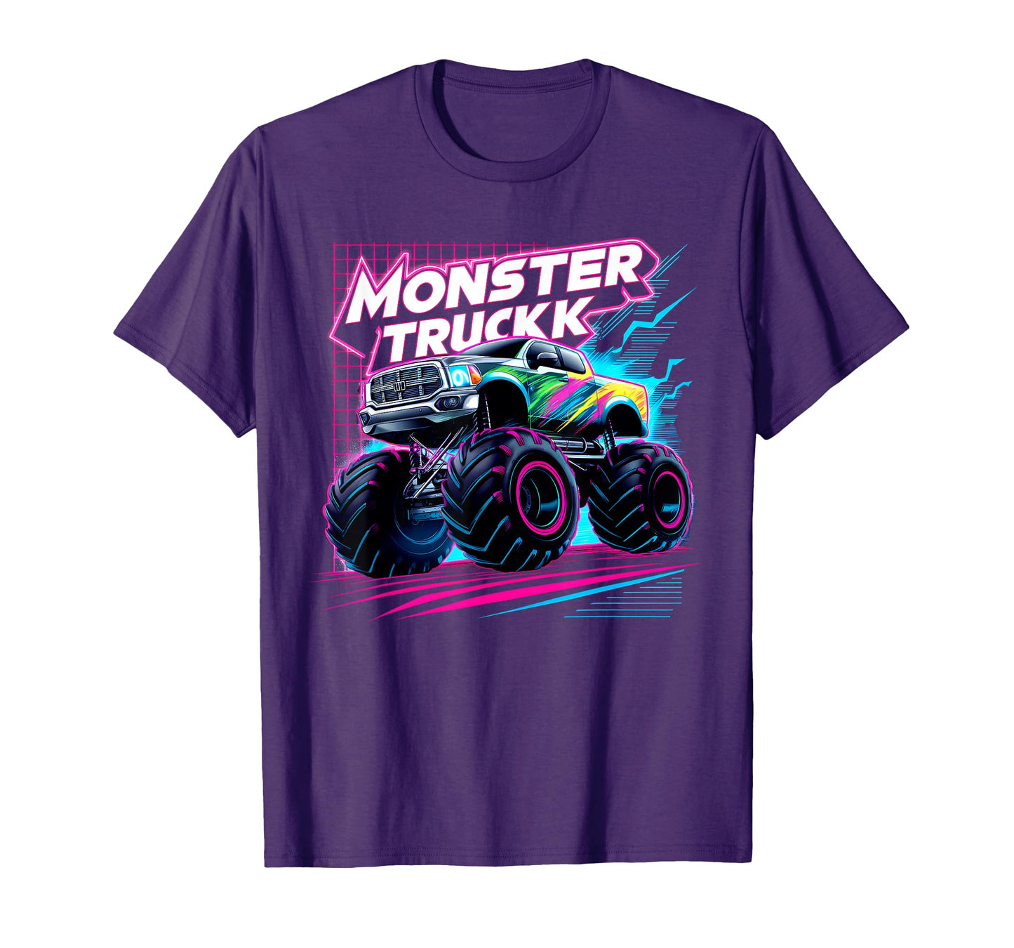 Monster Truck Retro Colorful Toddlers Boys Kids Men Birthday T-Shirt