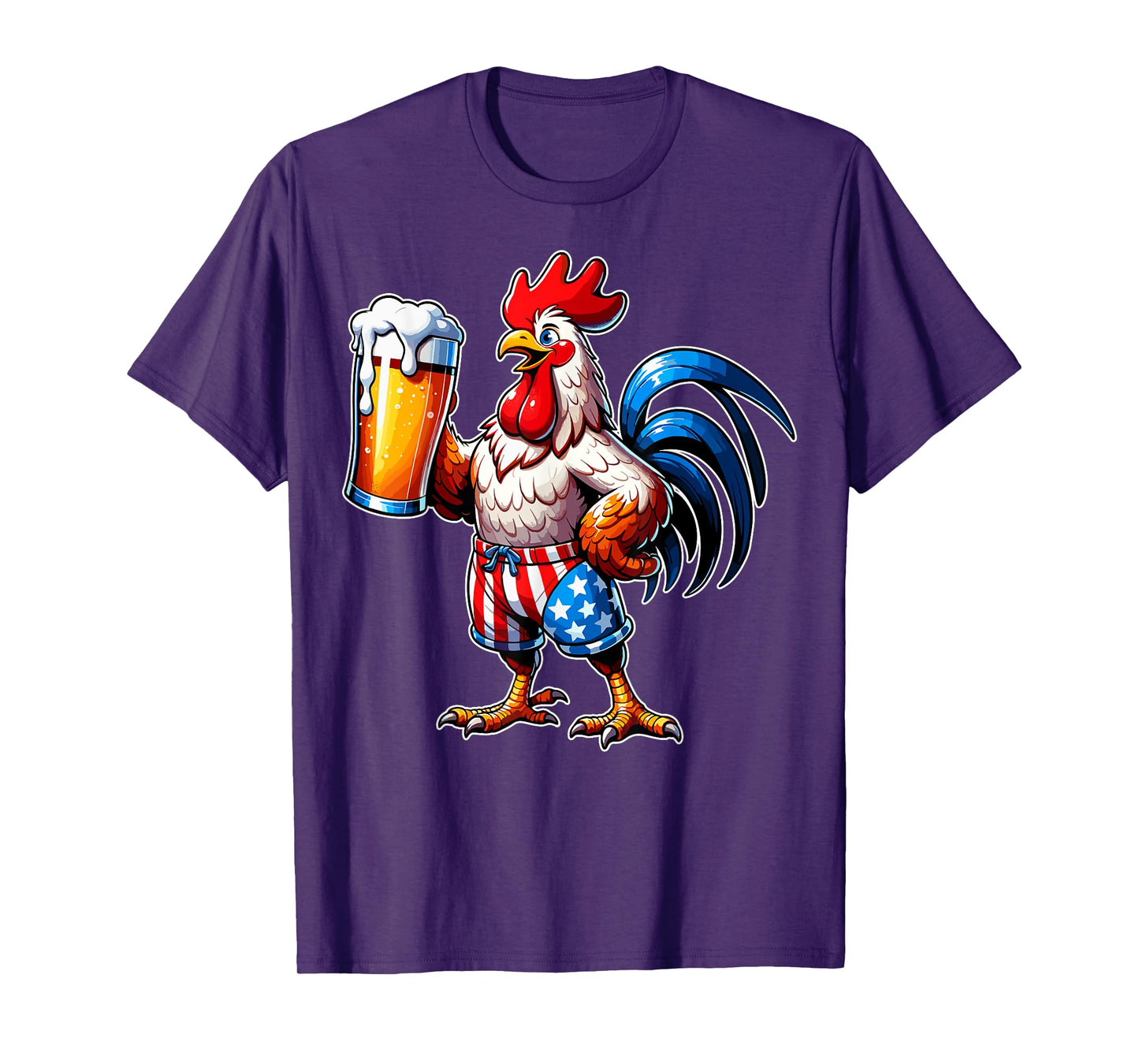 Chicken Holding Beer USA Flag 4th of July Patriotic Chicken T-Shirt