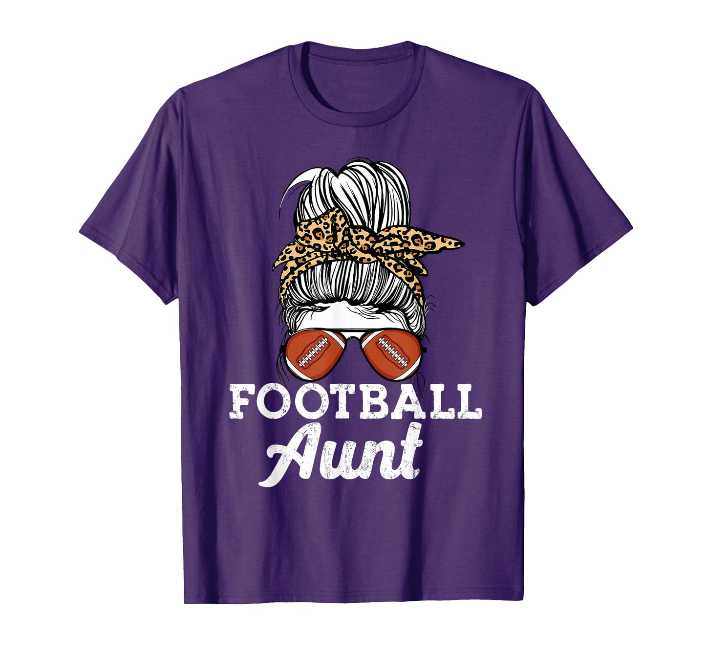Funny leopard pattern Messy bun Game Lovers football aunt T-Shirt