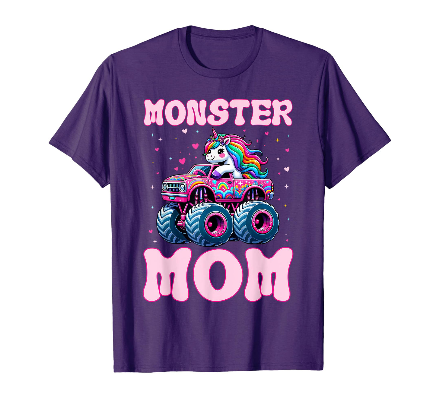 Funny Cute Unicorn Riding A Pink Monster Mom Truck Lovers T-Shirt