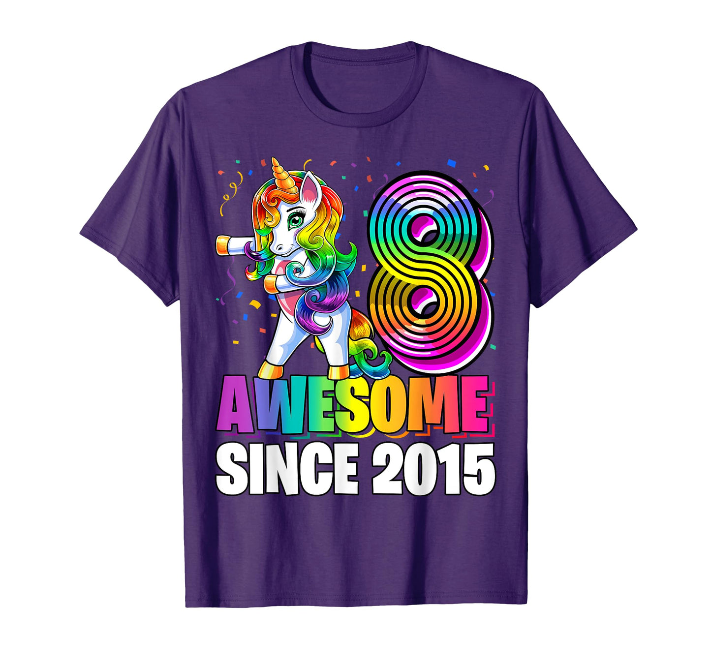 8 Awesome Since 2015 Flossing Unicorn 8th Birthday Girls T-Shirt