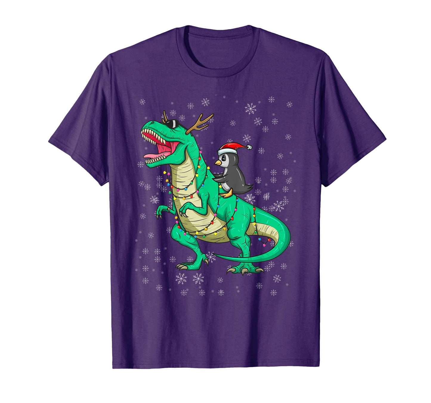 Christmas Penguin Riding Dinosaur T Rex Holiday Costume Fun T-Shirt